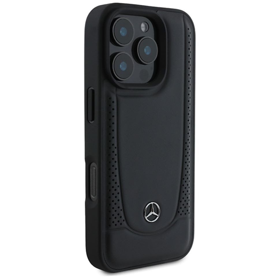 Mercedes Benz Handyhülle iPhone 16 Pro Max Echtleder schwarz Logo Metall 6,9 Zoll, Kantenschutz – Bild 4 von 5
