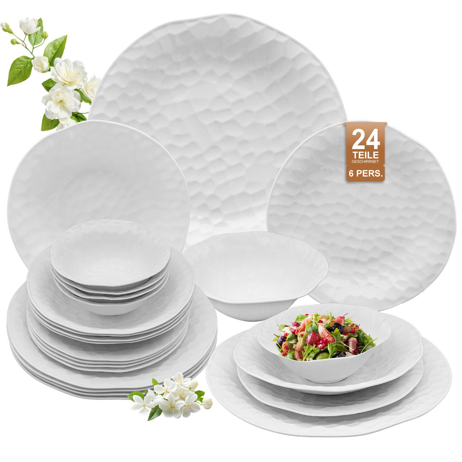 LB LICHTENBERG Tafelservice Geschirrset, Essservice Teller Set Porzellan, Weiß (24-tlg), 6 Personen, Keramik, Verschiedene Stile Geeignet für Spülmaschine & Mikrowelle