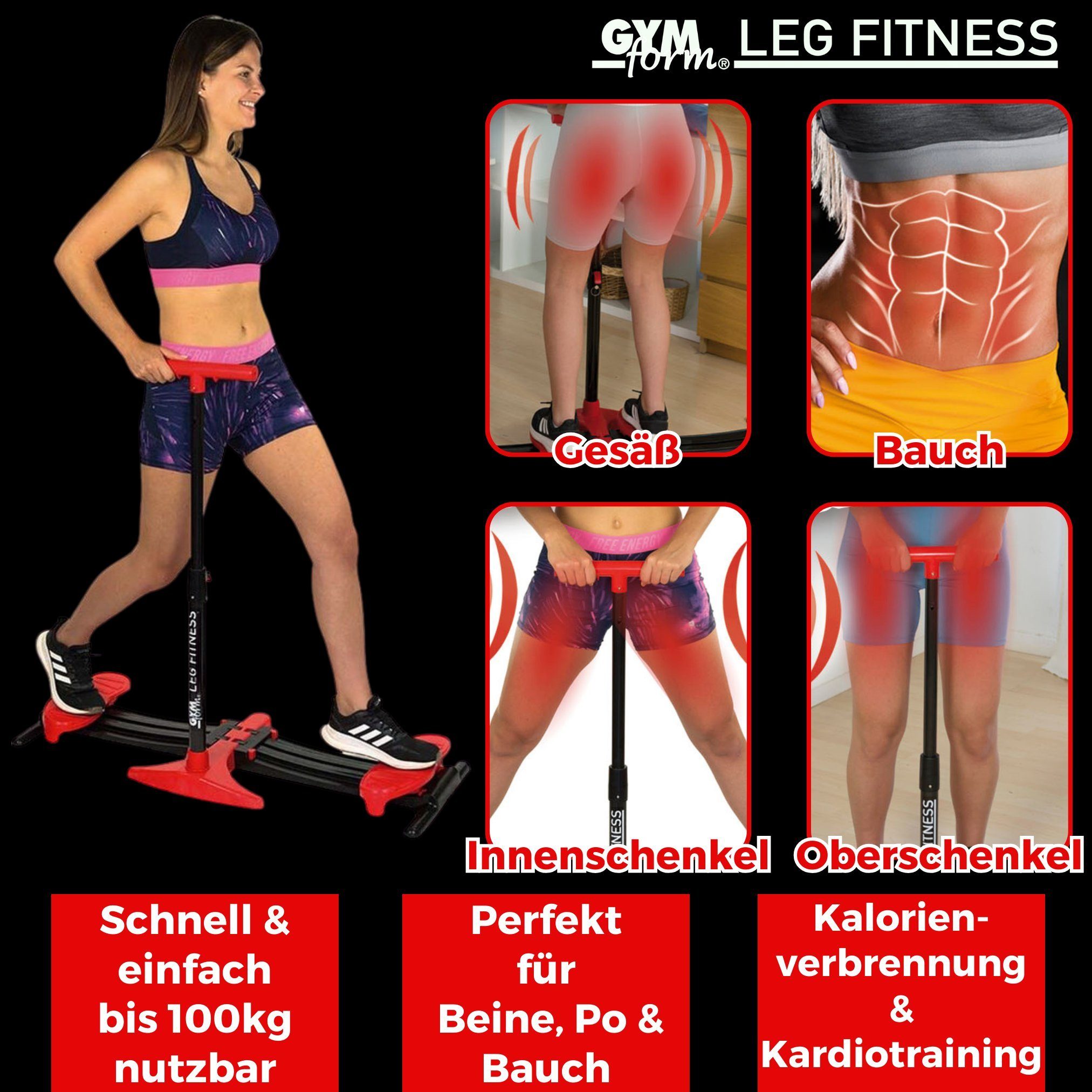 & für Po Bauch, Leg Trainer zuhause Beine - für Beckenbodentrainer, klappbar Gymform® Multitrainer Fitness