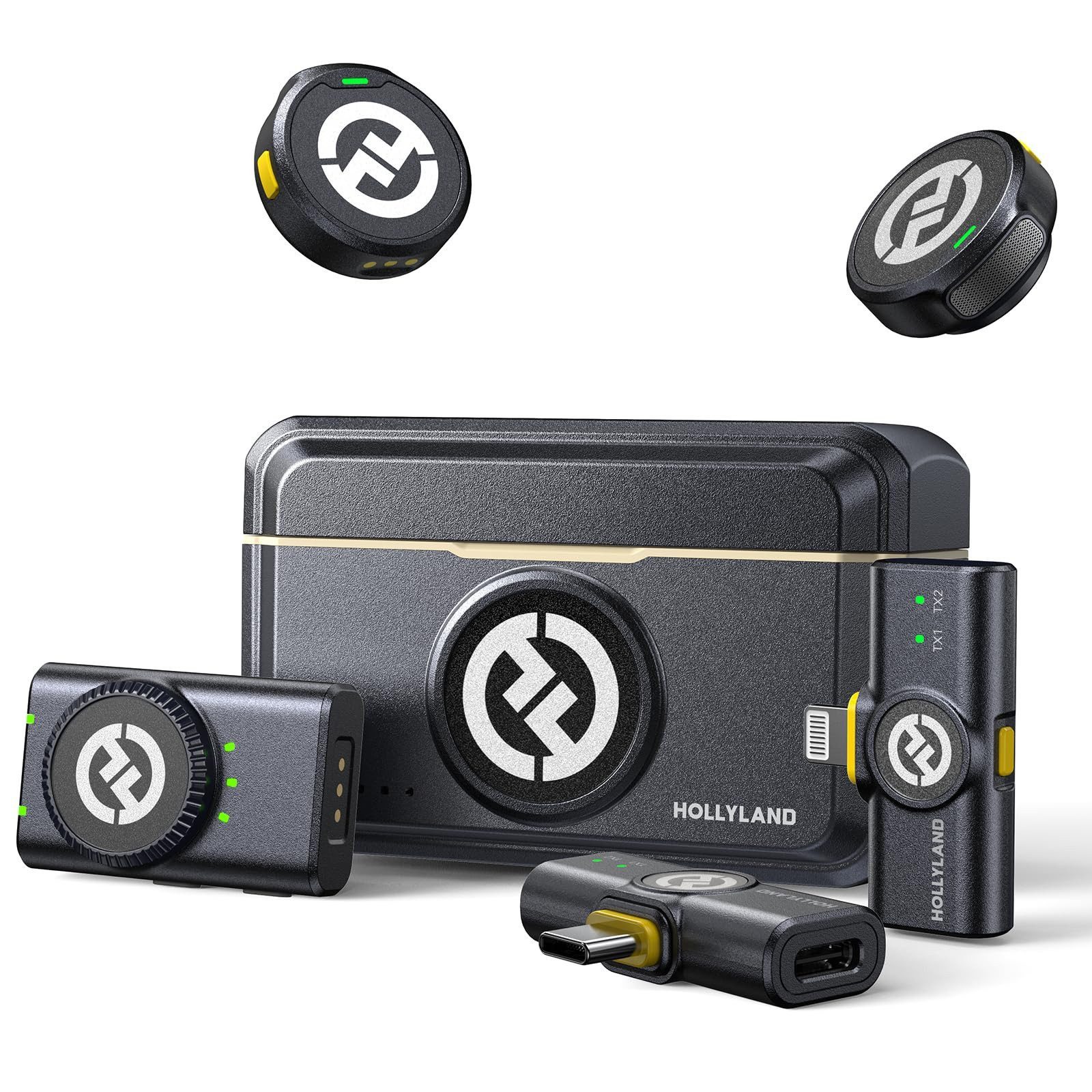 Hollyland Mikrofon Lark M2 Lavalier Funkmikrofonsystem mit 48kHz/24-Bit Hi-Fi Audio, Mikrofon (Sender) nur 9 g, 300m Übertragung, ENC Rauschunterdrückung