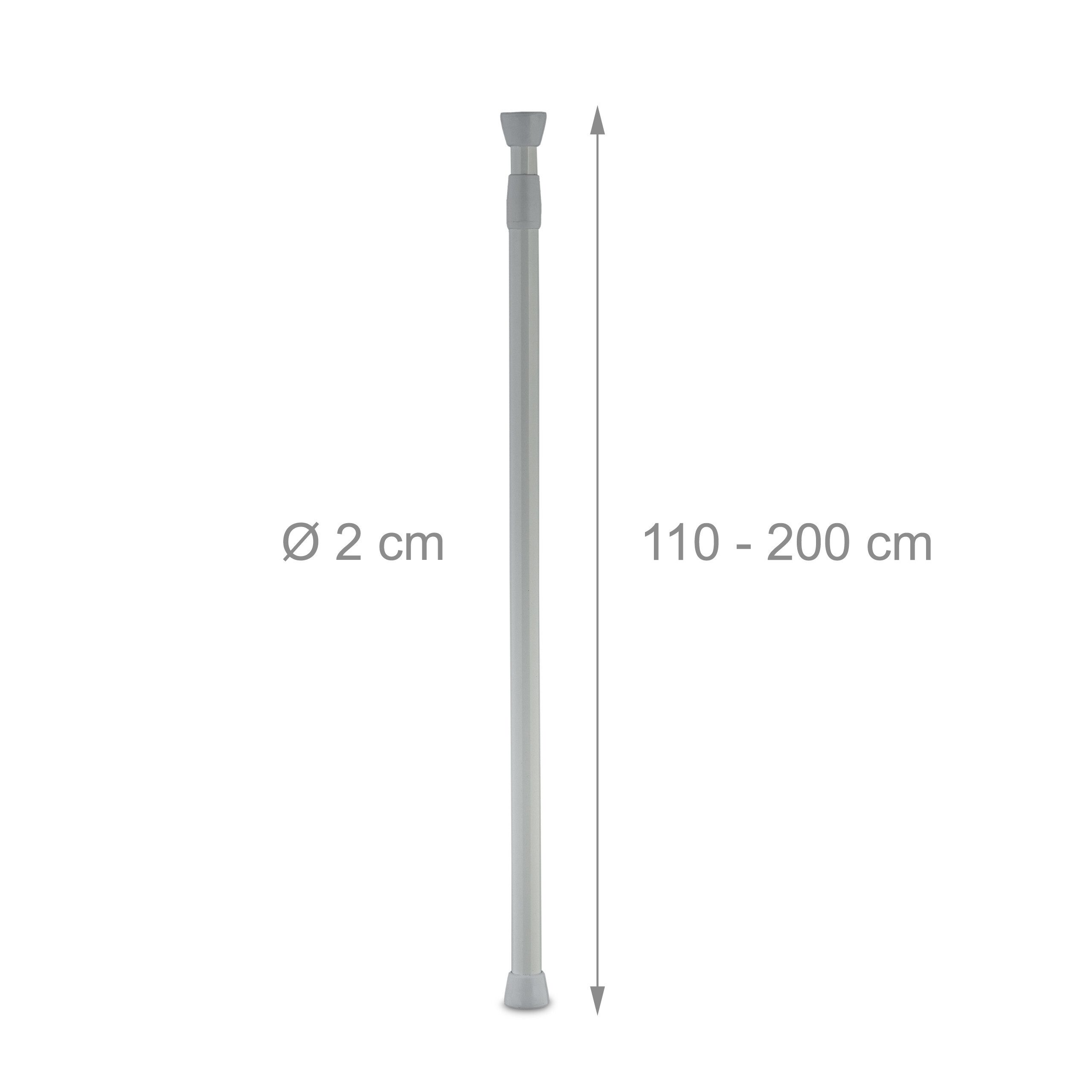 relaxdays Duschvorhangstange Graue Teleskopstange Edelstahl, Ø 20 mm, 1-läufig, ausziehbar, ohne Bohren, geklemmt, Edelstahl, 110 - 200 cm – Bild 4 von 5
