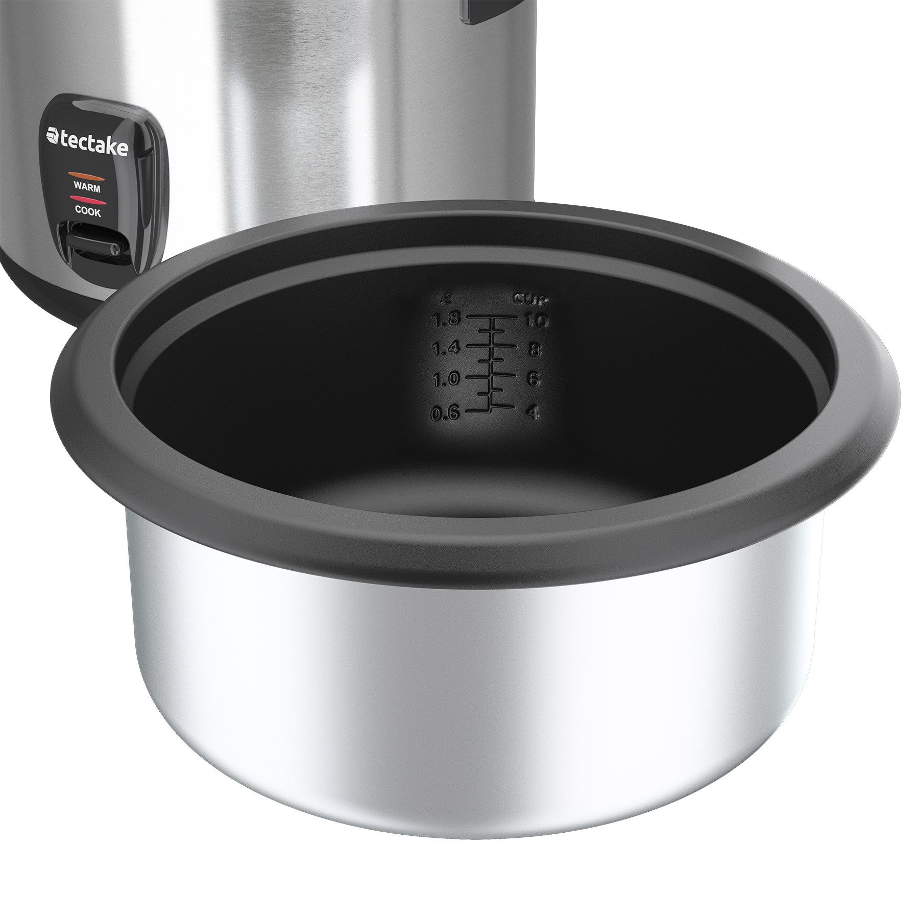 tectake Reiskocher Küchenmaschine, 31x27,5x25,5 cm, 1,8 l/10 Port., 700 W, 2-in-1: Topf entnehmbar/Dampfgareinsatz, warmhaltend, Griffe hitzefest