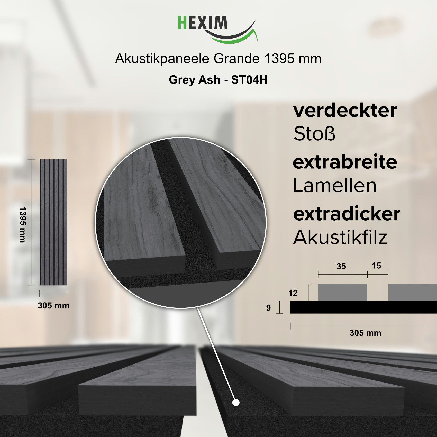 Hexim Wandpaneel, (Akustikpaneele Holz 140x30cm Grande günstig online kaufen