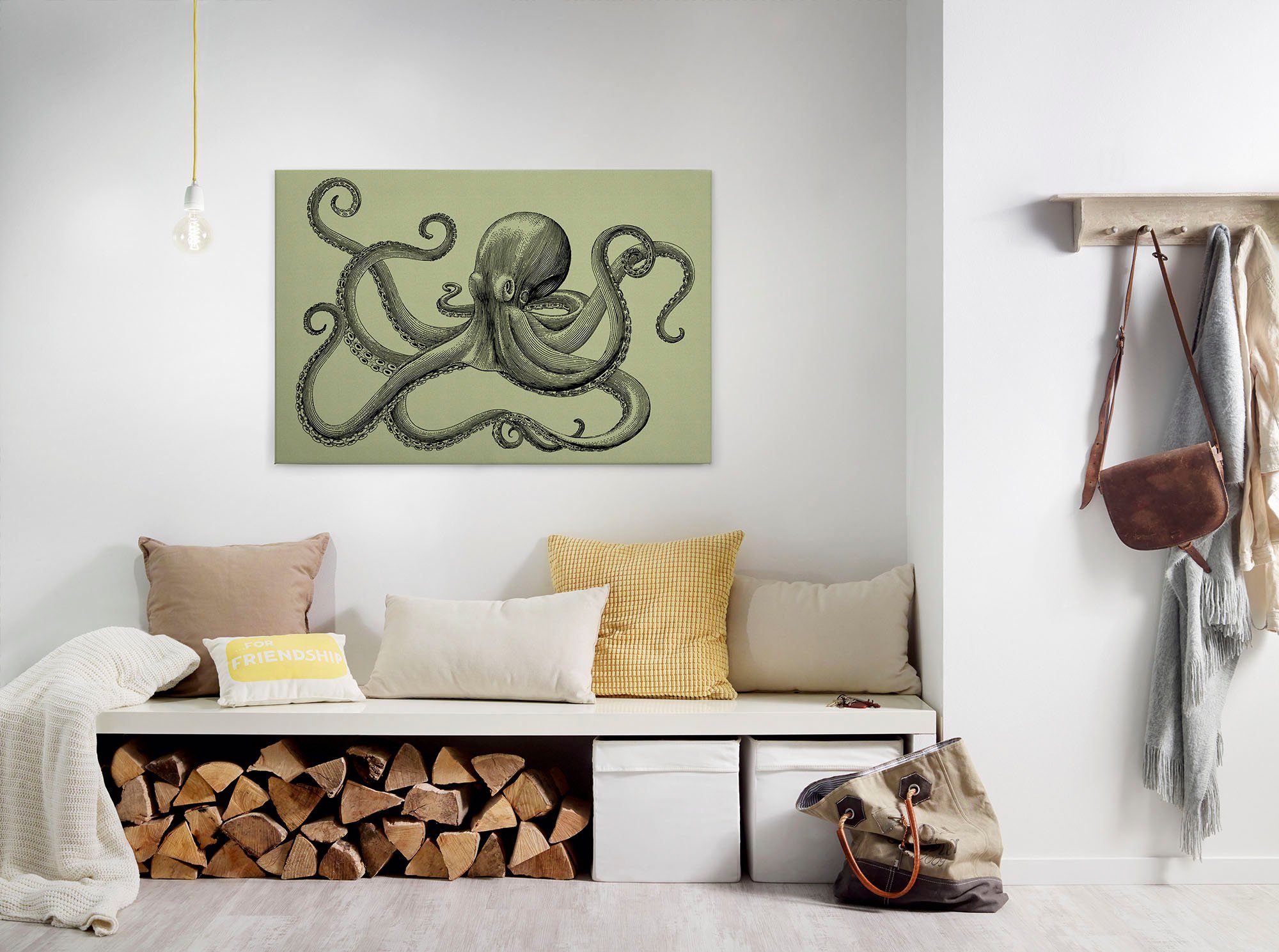 A.S. Création Leinwandbild jules 3, Kinder, Kunst, Tiere (1 St), Keilrahmen Octopus Krake Grün Schwarz Leinwand-Bild Wohnzimmer modern