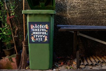 MuchoWow Wandsticker Illustration Alphabet mit Meerjungfrauen auf einem dunklen Hintergrund (1 St), Mülleimer-aufkleber, Mülltonne, Sticker, Container, Abfalbehälter