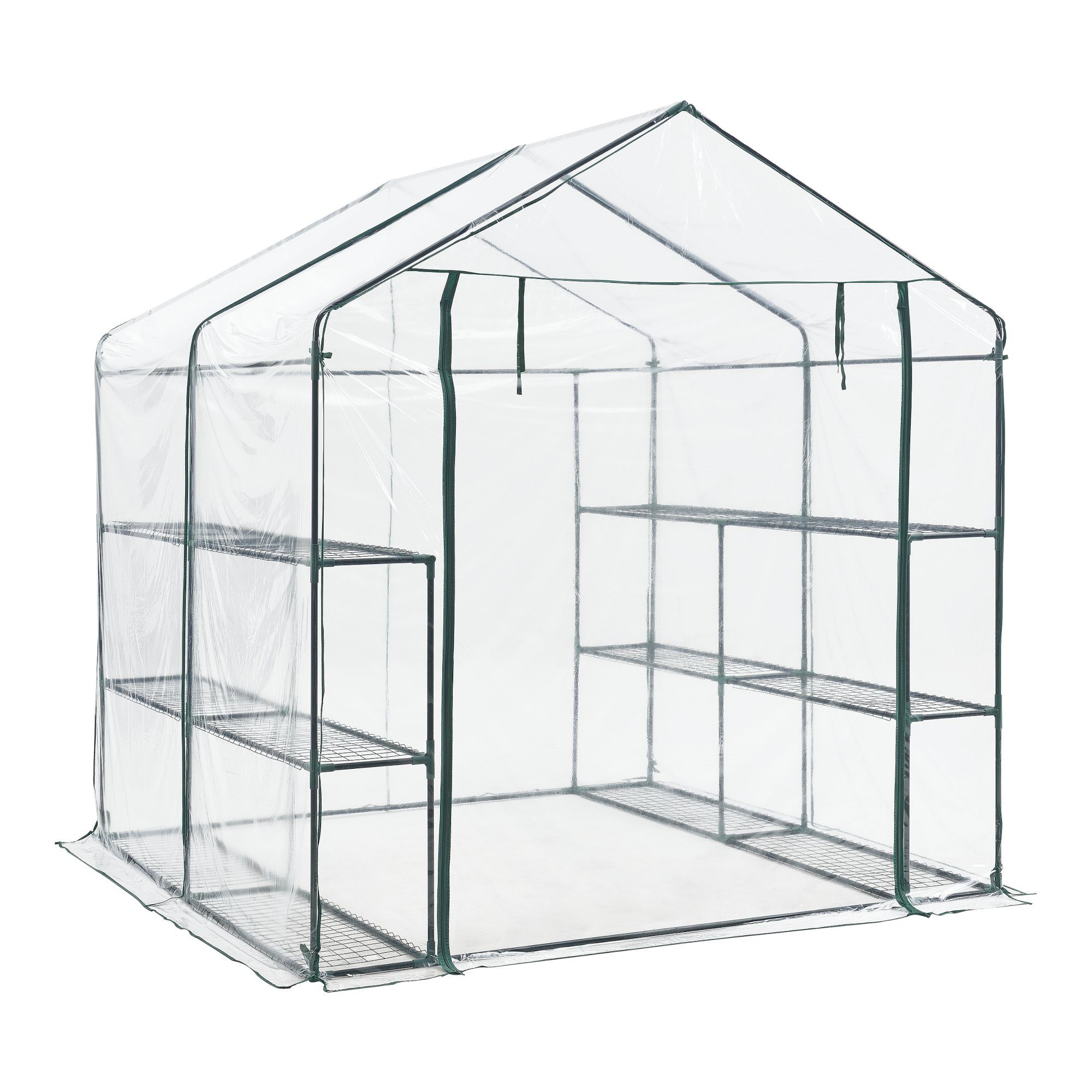 en.casa Foliengewächshaus, »Grünau« Pflanzhaus 200 x 200 x 220 cm mit PVC Folie Transparent