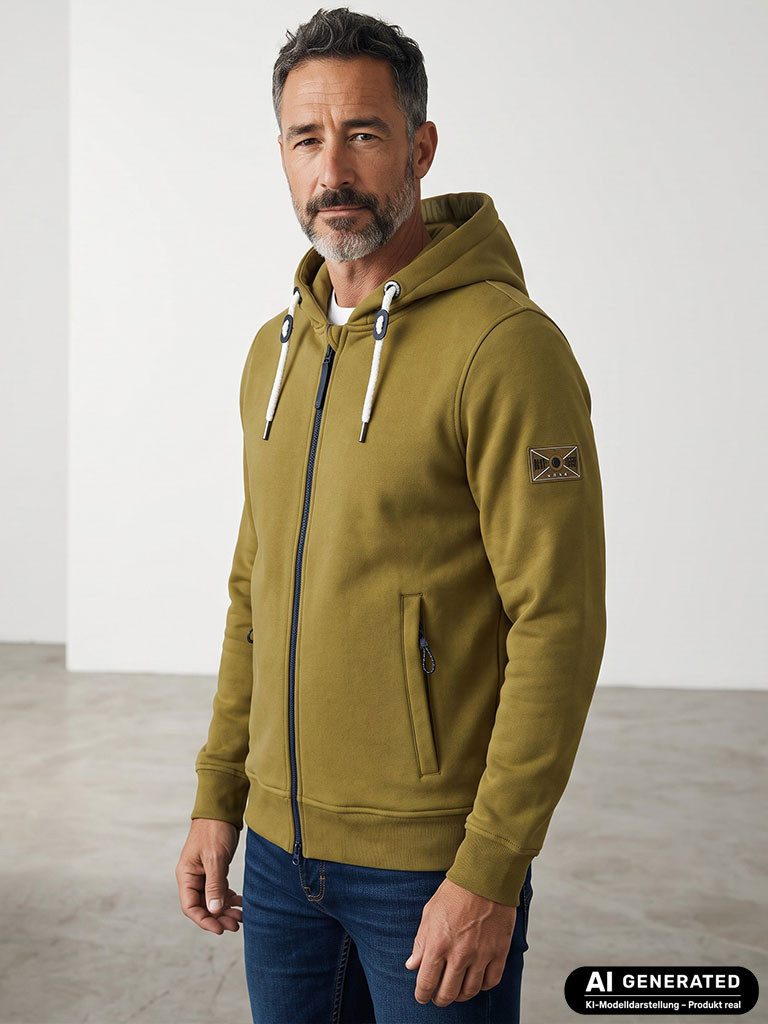Dry Fashion Kapuzensweatjacke Herren Sweatjacke Odense Moin-Backprint - Kapuzenjacke Freizeitjacke Kapuze mit Kordelzug & MOIN-Schriftband im Inneren, Seitentaschen