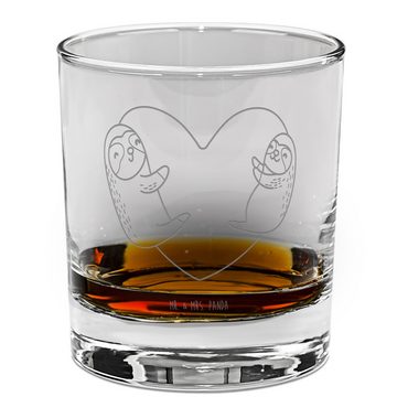 Mr. & Mrs. Panda Whiskyglas Faultiere Herz - Transparent - Geschenk, Heiraten, Whiskeyglas mit Sp, Premium Glas, Zeitloses Design