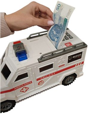 COIL Spardose Elektronisches Spardose, Sparschwein, Krankenwagen, Safe, Sparschwein, Banknoten und Münzen, Soundeffekte, Maße:32x12,5x16 cm