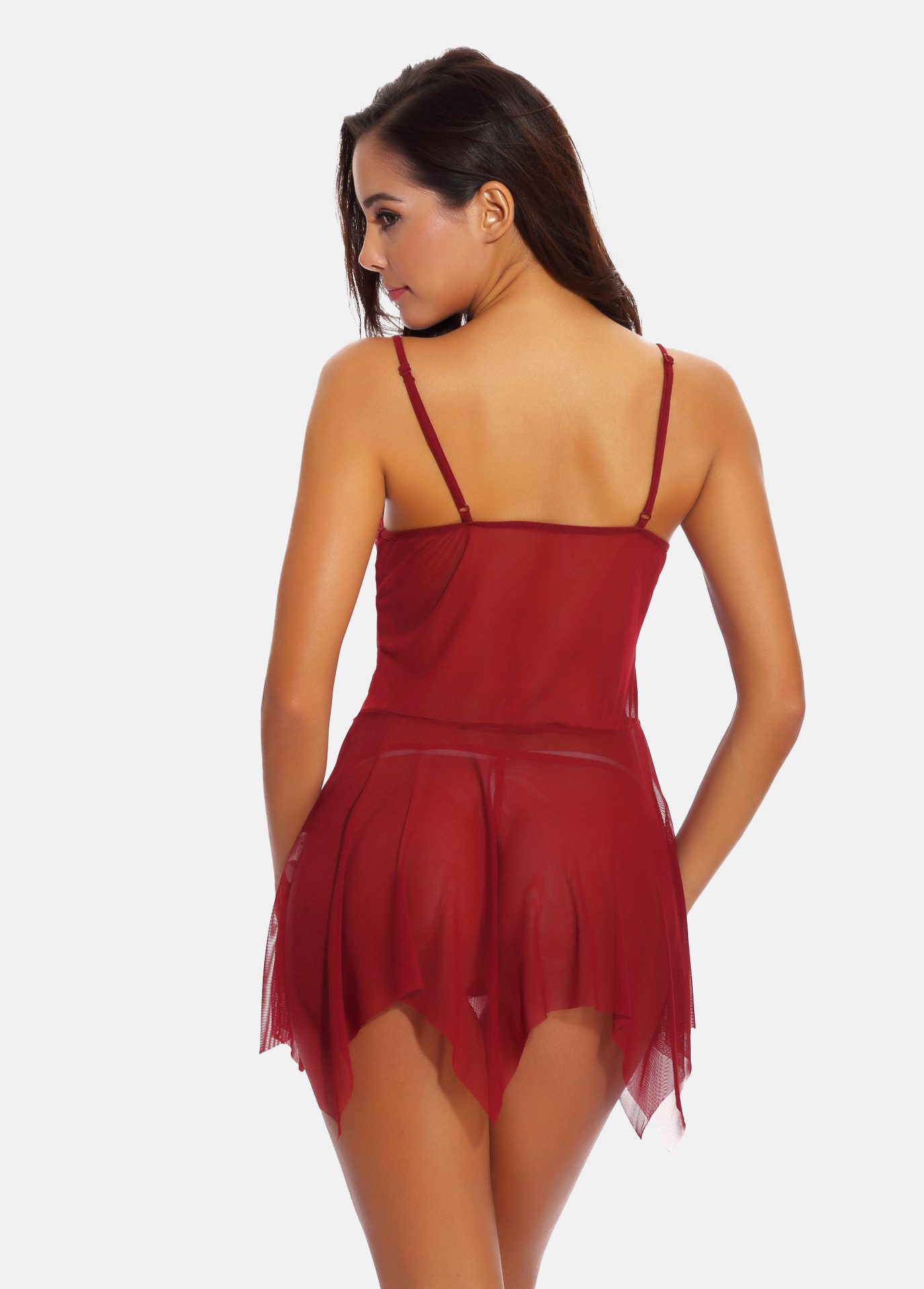 Organza Lingerie Negligé (Negligé + String) aus weichem Mesh, sexy Dessous, Reizwäsche