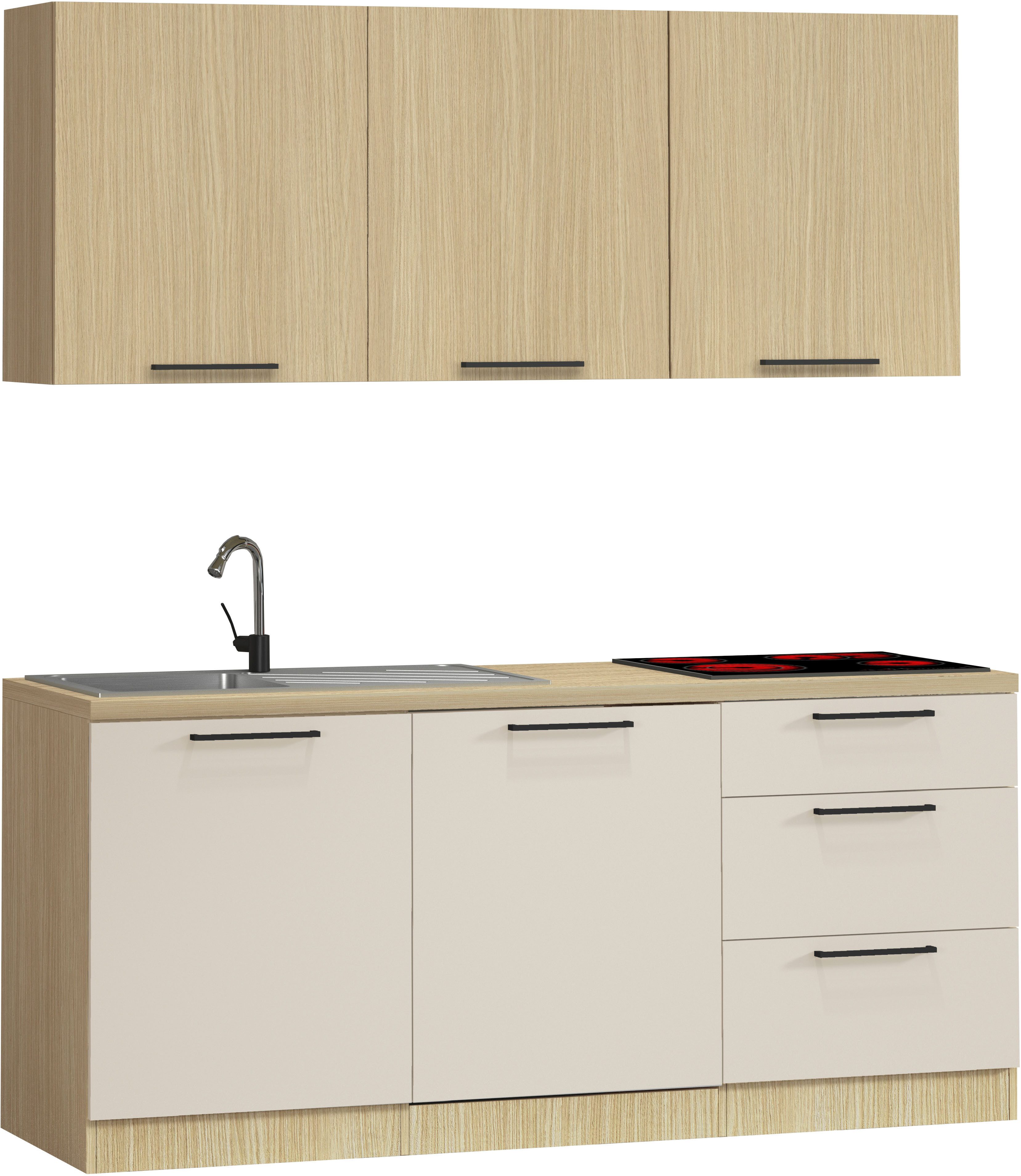 KOCHSTATION Küchenzeile Luna, Küchenzeile mit Spüle + Siphon, ohne E-Geräte, Breite 182 cm,Türen mit Soft-Close Funktion, Metalgriffe,Made in Italy