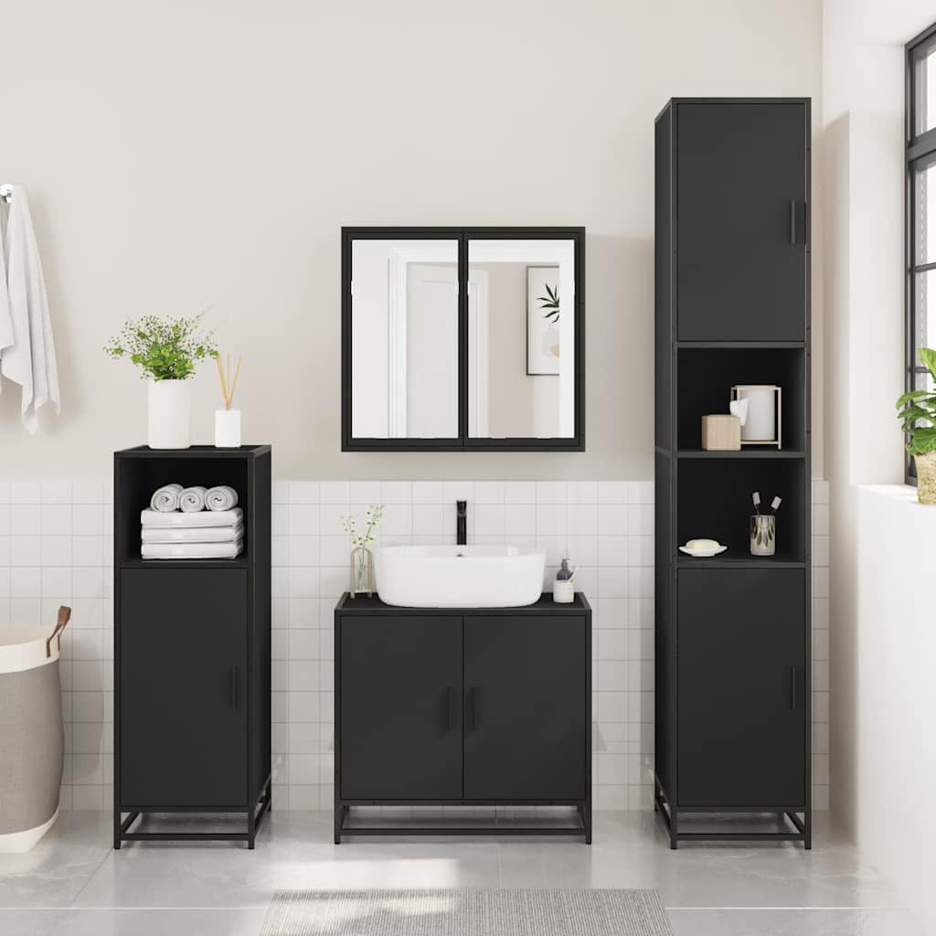 vidaXL Badezimmer-Set Badschrank Schwarz 35x37,5x100 cm günstig online kaufen
