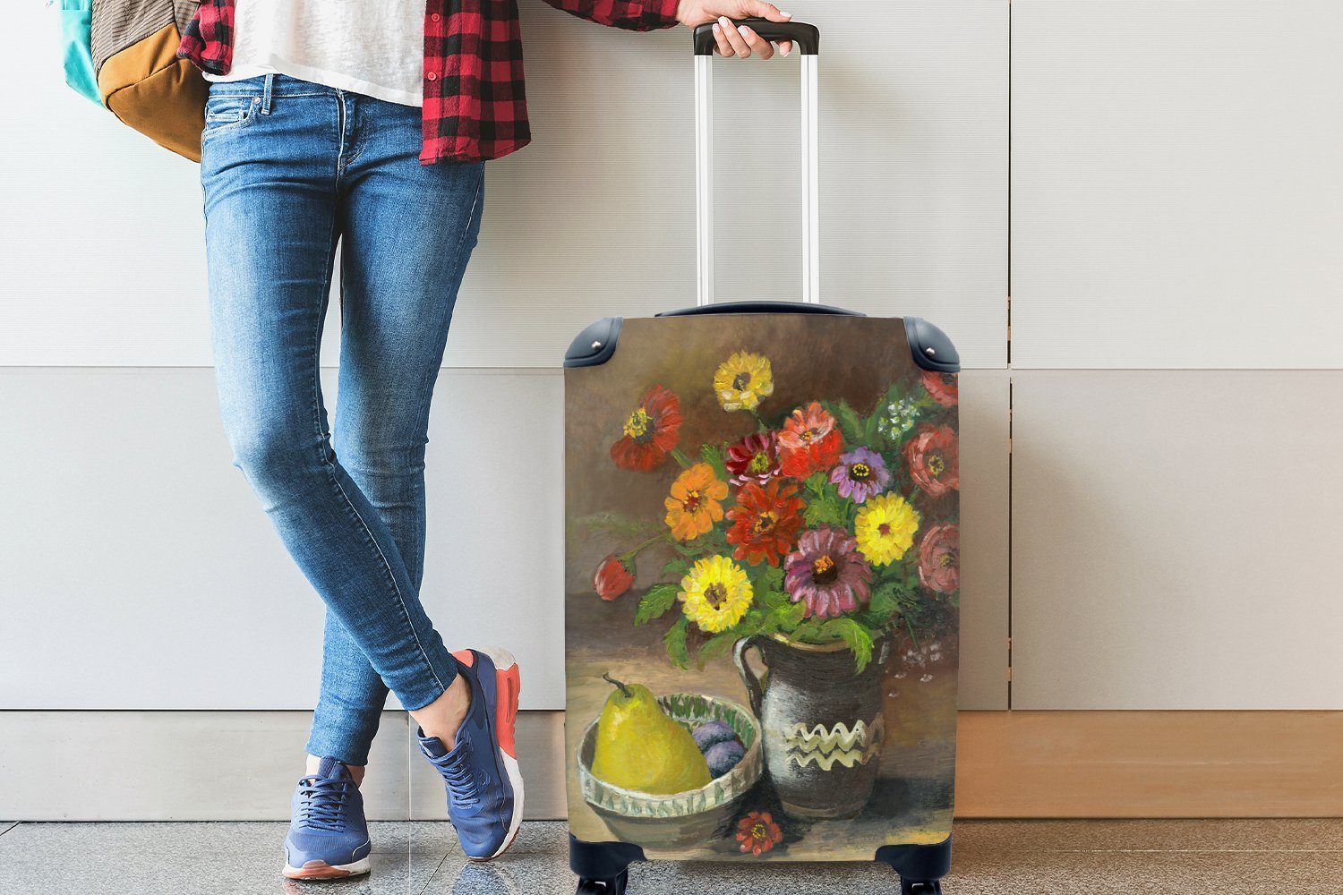 Rollen, Stilleben Reisetasche Blumen Trolley, Früchte, für Ferien, - rollen, mit MuchoWow 4 Handgepäckkoffer - Handgepäck Reisekoffer