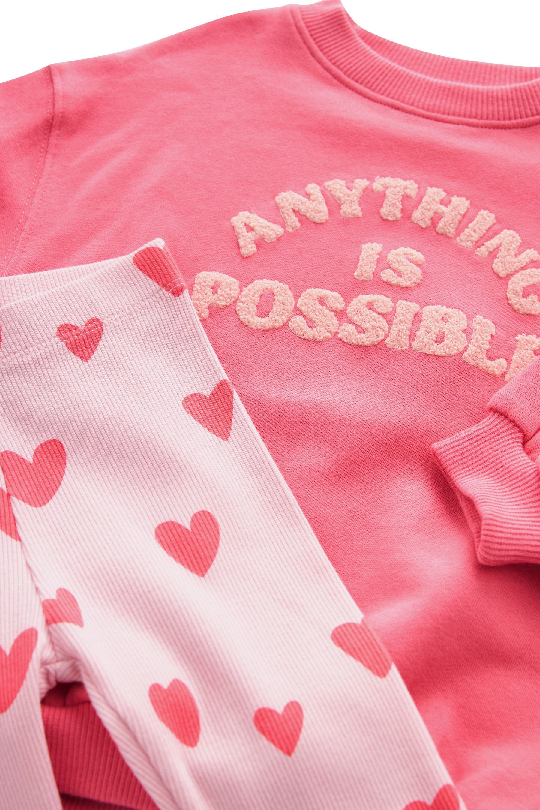 Bright Leggings im & (2-tlg) Leggings Pink und Bedrucktes Set Shirt Sweatshirt Next