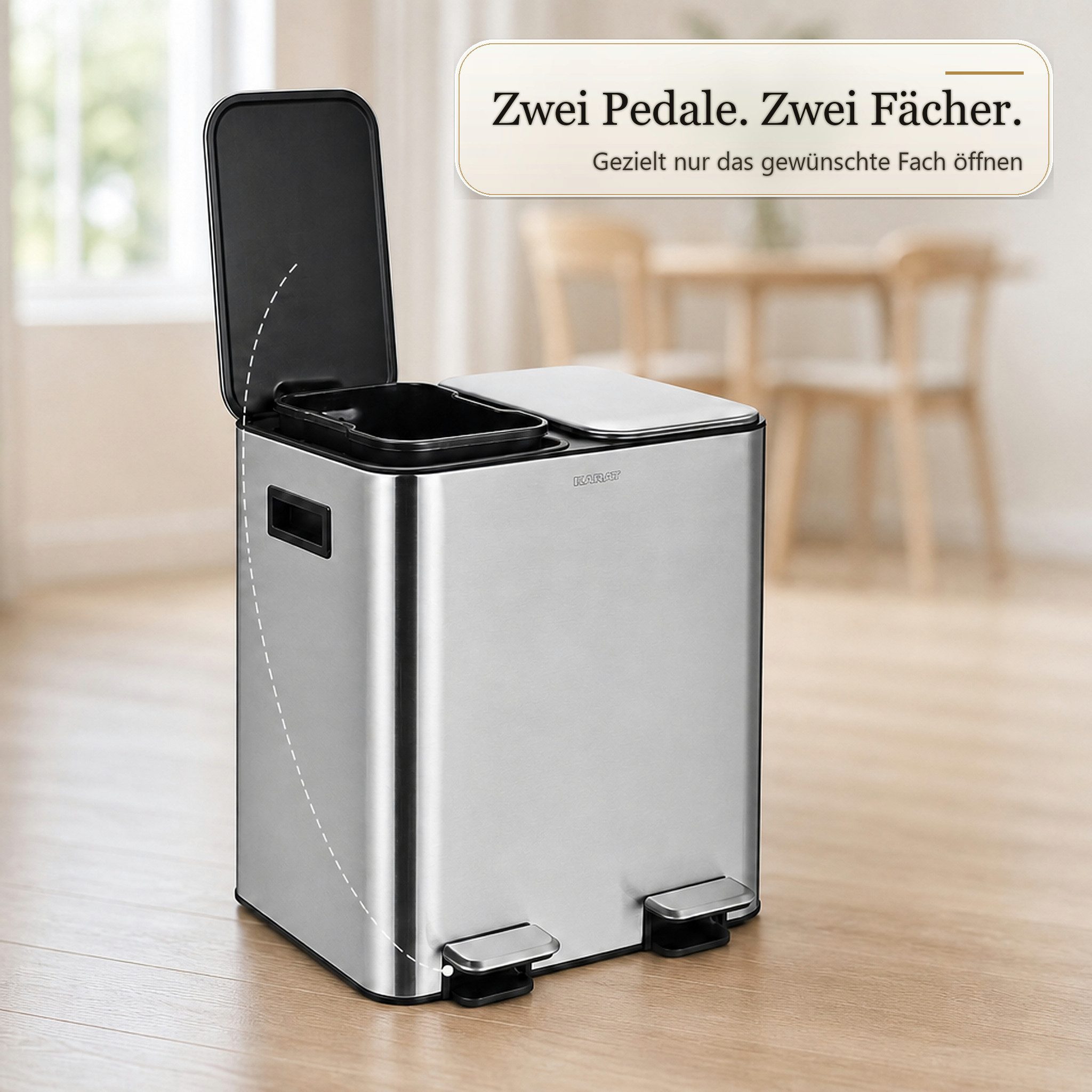 Floordirekt Mülleimer Logan 2 x 15 L Treteimer Soft Close Mülltrennung, Zwei entnehmbare Innenbehälter – Bild 4 von 5