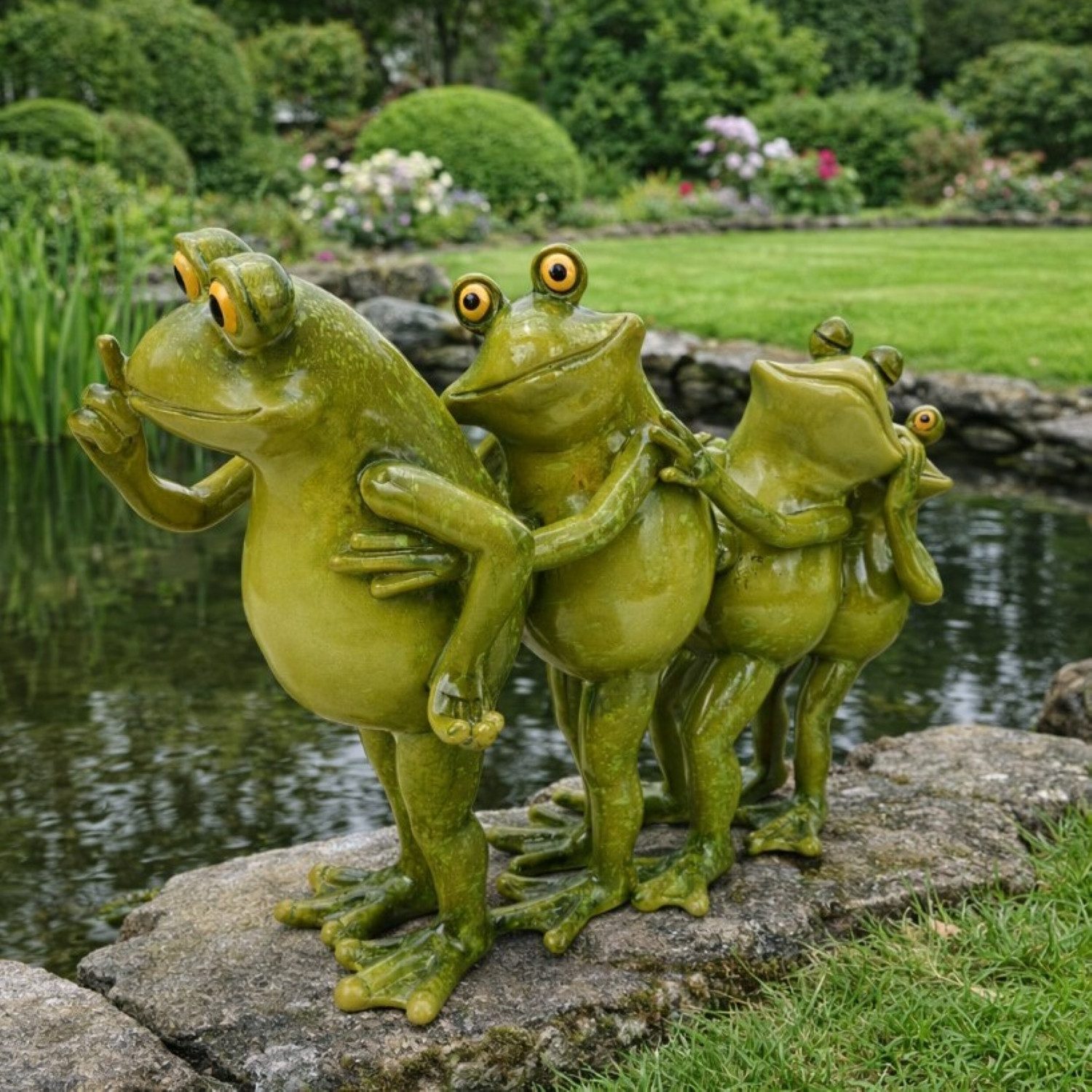 Online-Fuchs Gartenfigur lustige Frosch Polonaise für außen - Teichdeko Figuren - wetterfest, mit glänzendem Glossy-Look - 21 oder 33 cm lang