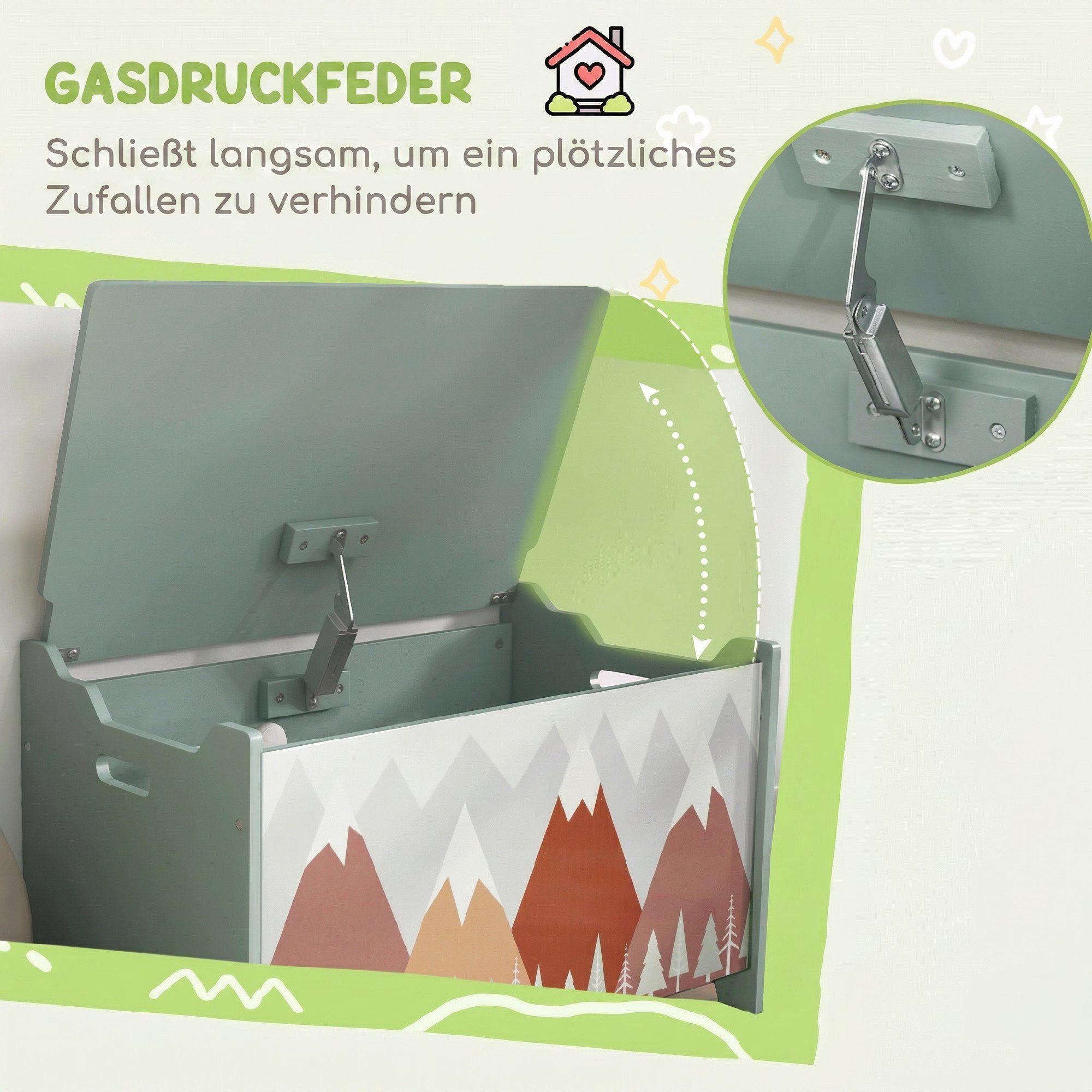 ZONEKIZ Aufbewahrungsbox Spielzeugkiste Sicherheitsscharnier Griff Spielzeug Aufbewahrung (Spielzeugtruhe, 1 St., Spielzeugbox), für Kinderzimmer, Schlafzimmer, – Bild 5 von 5