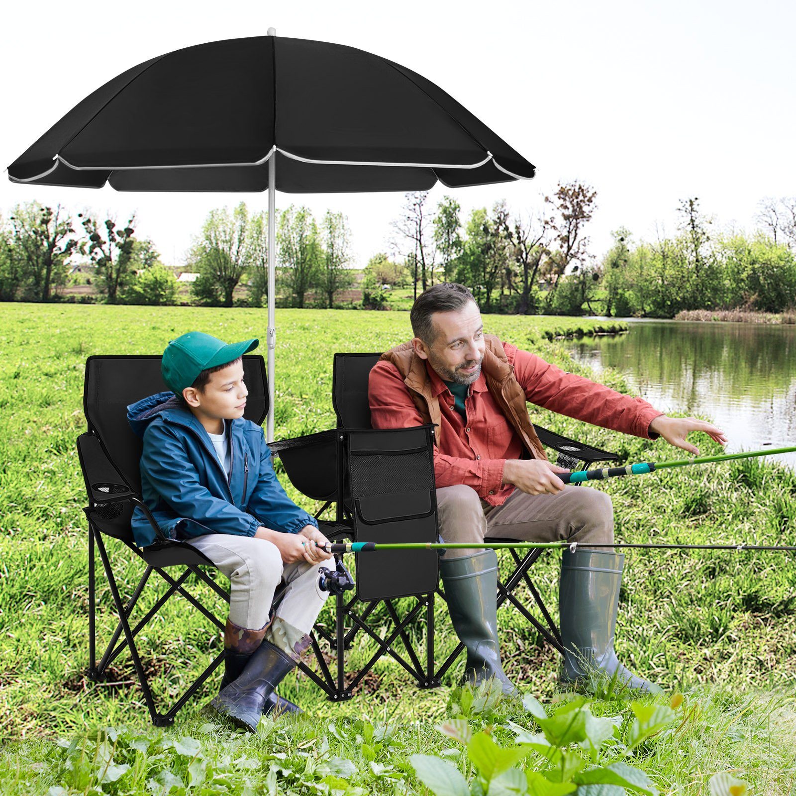 COSTWAY Campingstuhl, mit Sonnenschirm, Getränkehalter & günstig online kaufen