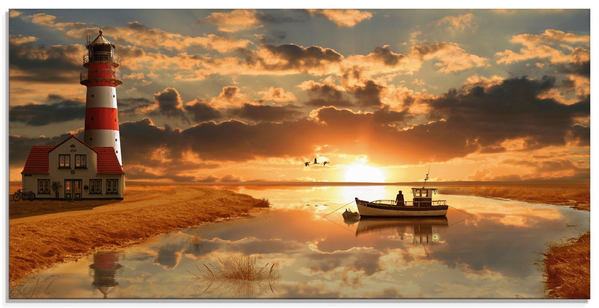 Artland Glasbild Maritime Idylle beim Leuchtturm, günstig online kaufen