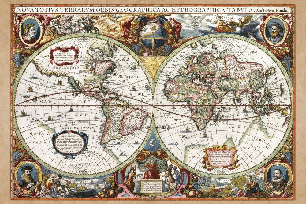 Poster Historische Landkarten Kunstdruck Bild - Weltkarte, Nova
