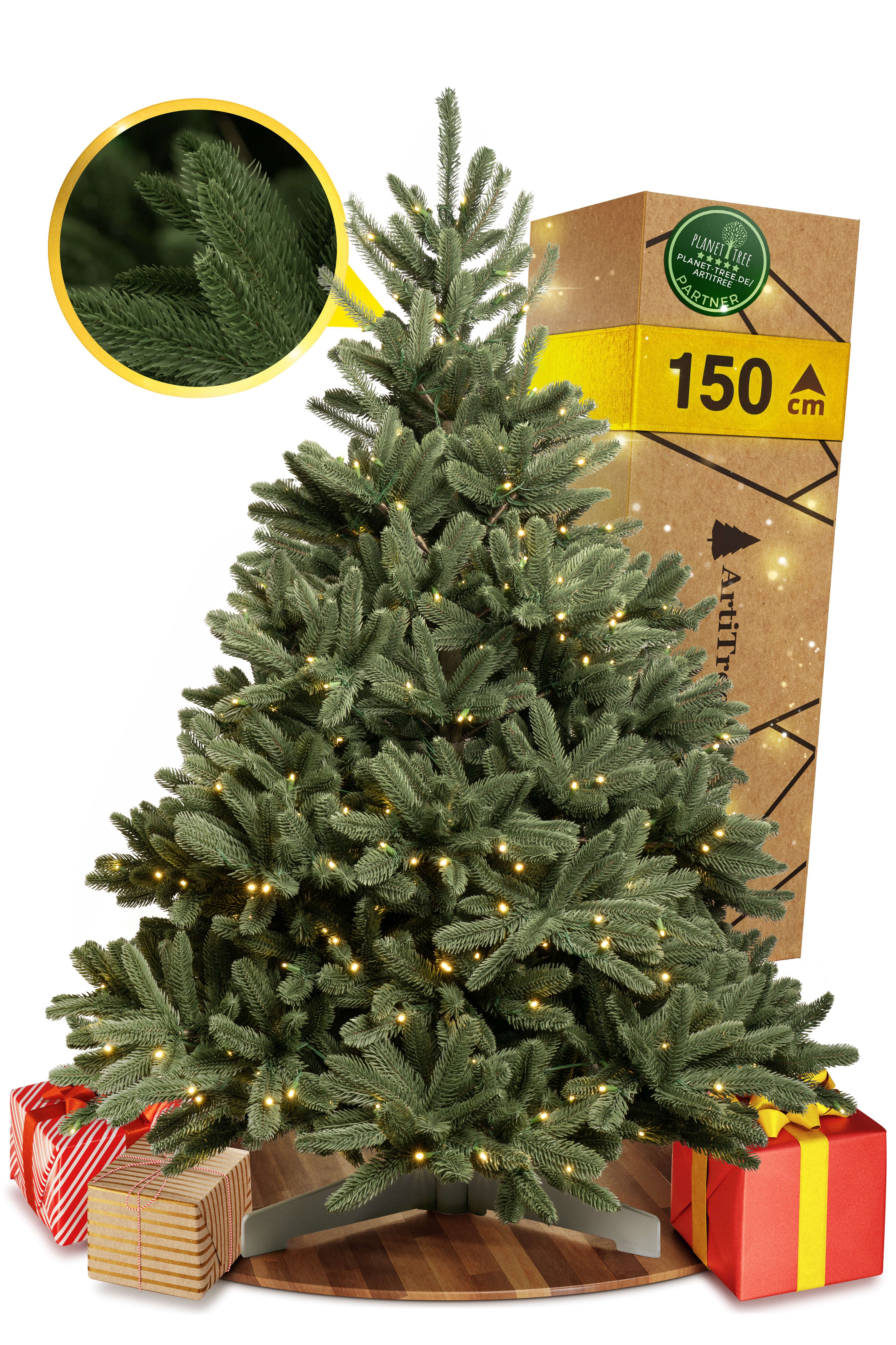 ArtiTree Künstlicher Weihnachtsbaum Edeltanne, lange Nadeln, 150/180/210 cm, mit/ohne Beleuchtung, Kunsttanne, ohne Nadeln, ohne Gießen, langlebig, naturgetreu