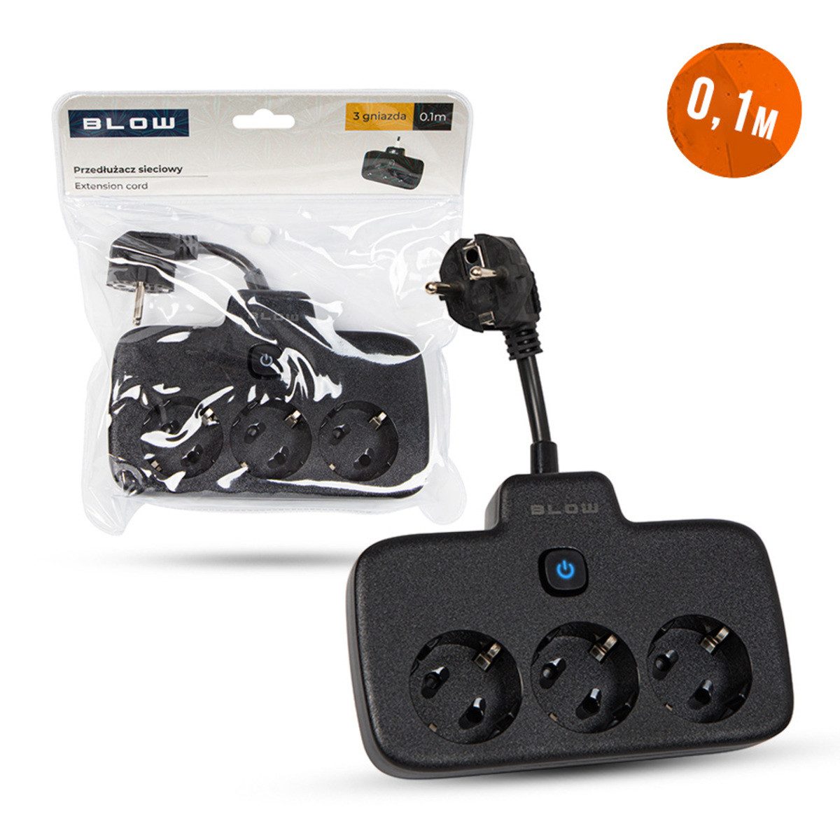 BLOW BLOW PS-310 3-fach Verlängerung 0,1m Schwarz Mehrfachsteckdose