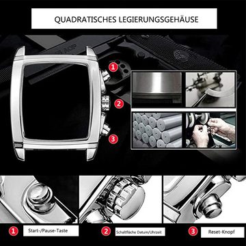 GelldG Quarzuhr Eckige Uhren Herren Stylische Quarz Uhr Lederarmband Chronograf