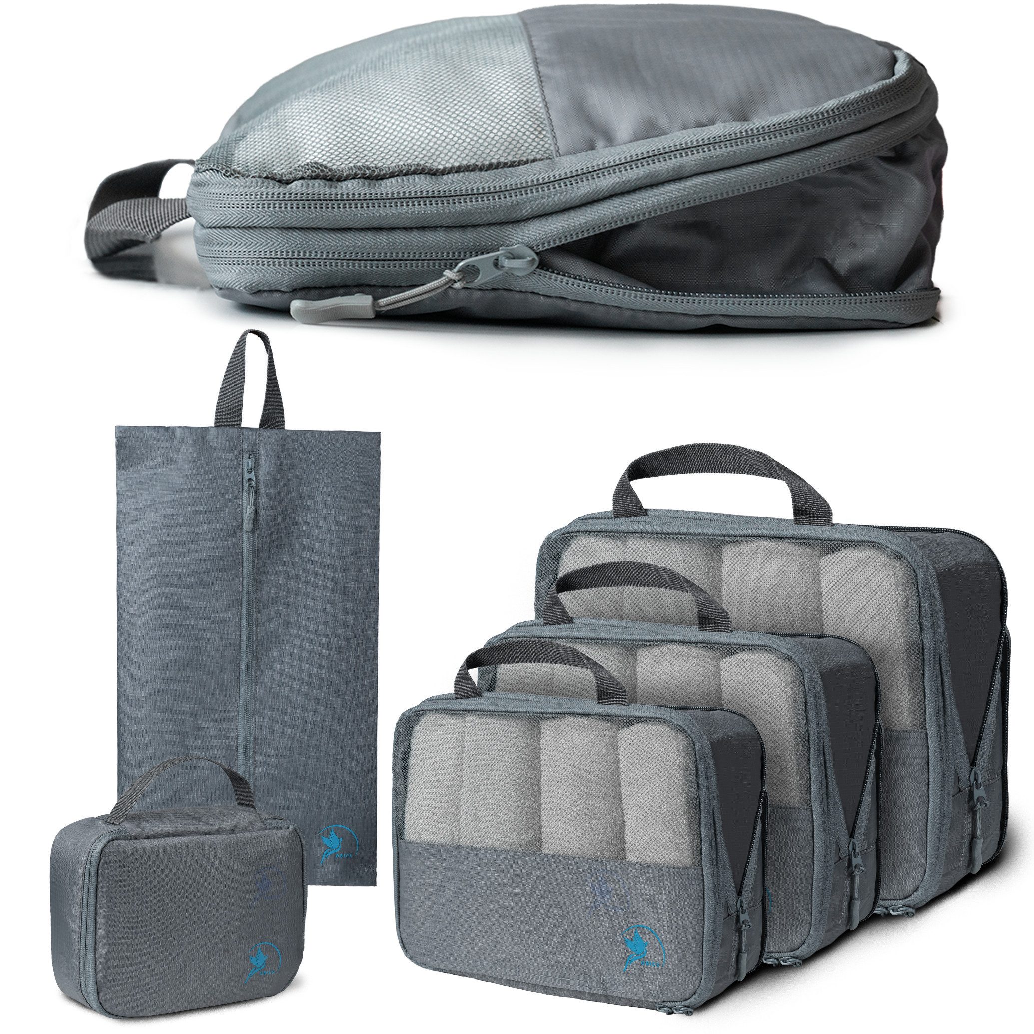 Obics Kofferorganizer Packing Cubes (Set, 5-teilig), Komprimierbar, 5er Set, Wasserabweisend