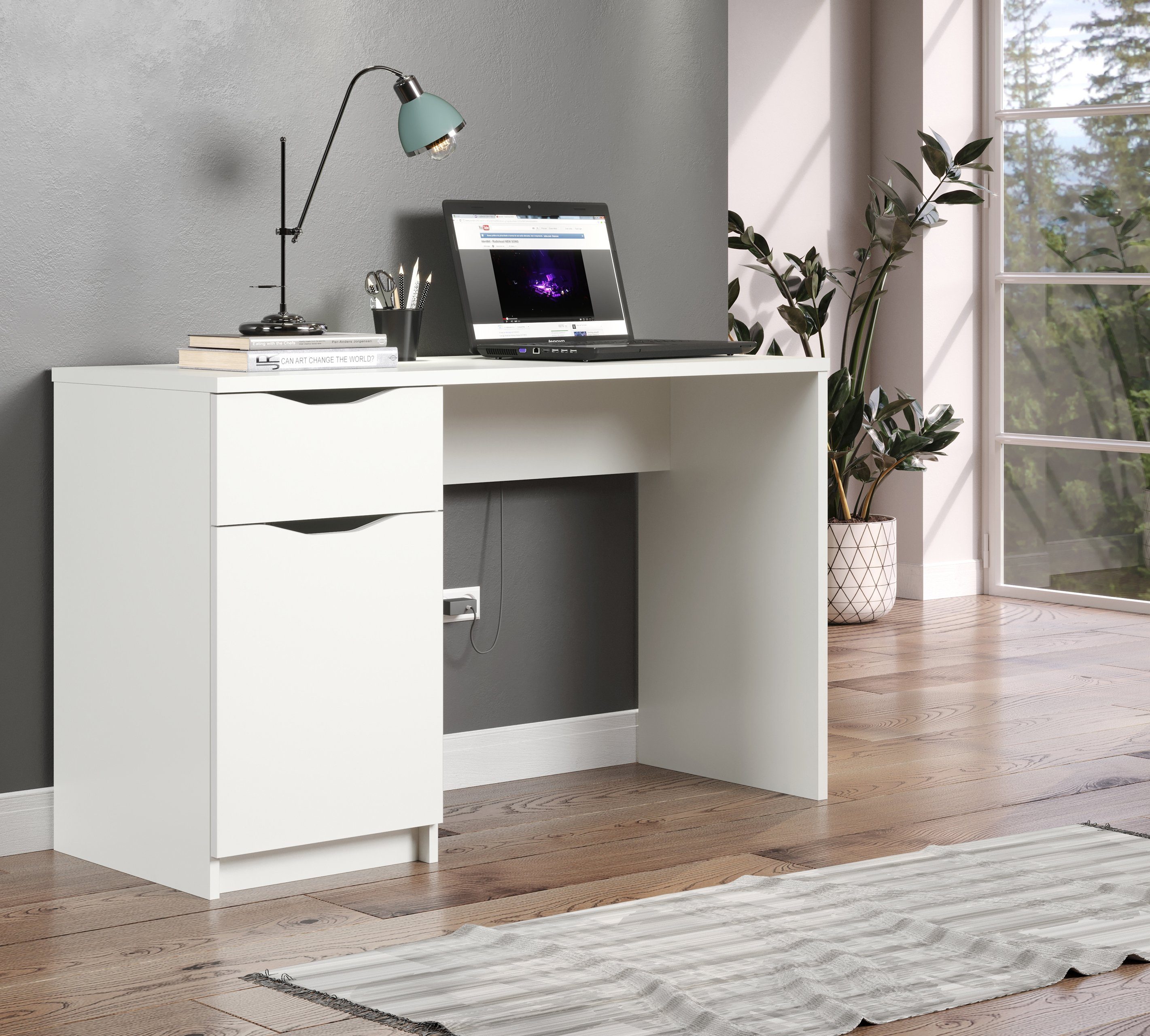 Bürotisch Solea, Ablage Schreibtisch mit Newroom Skandi Computertisch Schreibtisch Weiß Modern
