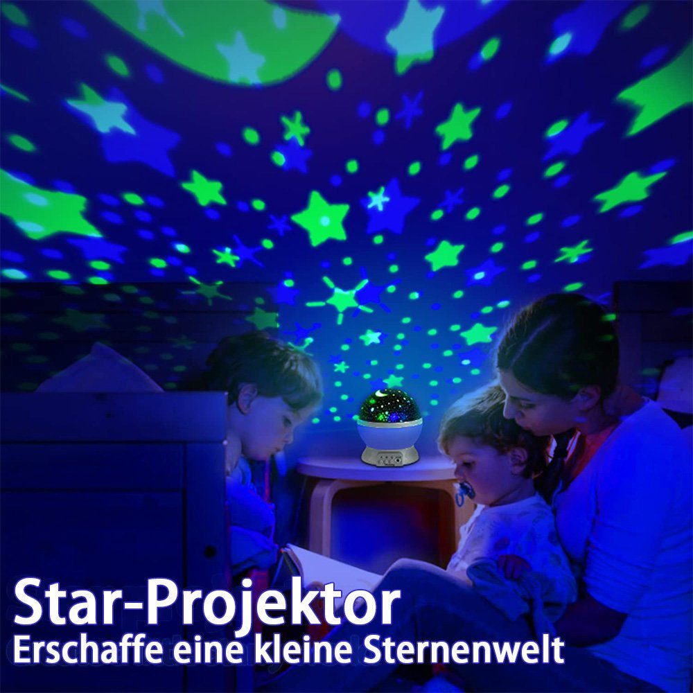 Projektor, Projektionslampe Sternenhimmel LED Nachtlicht 360° Nachttischlampe Blau Rotation zggzerg