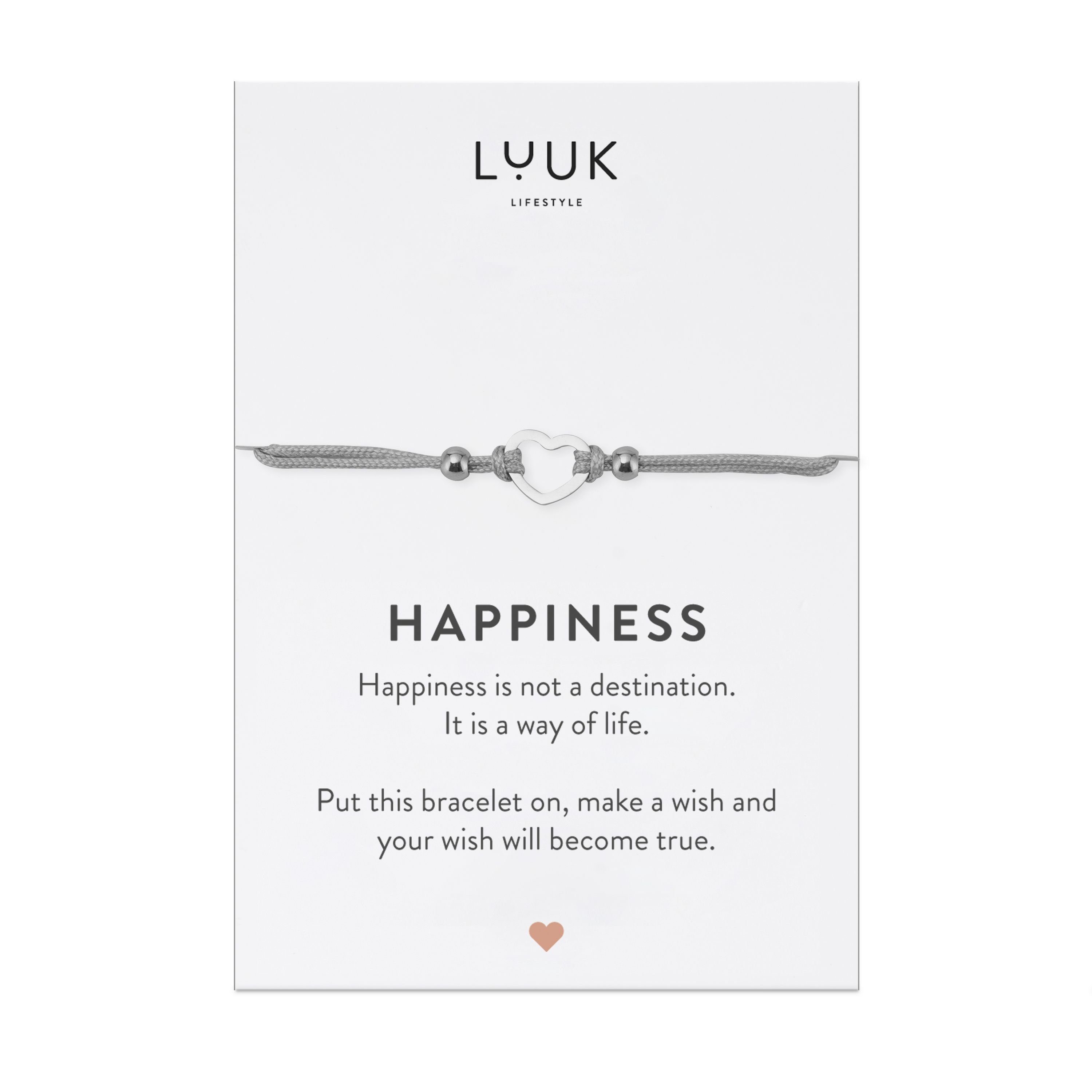 LUUK LIFESTYLE Freundschaftsarmband Herz, handmade, mit Happiness Spruchkarte