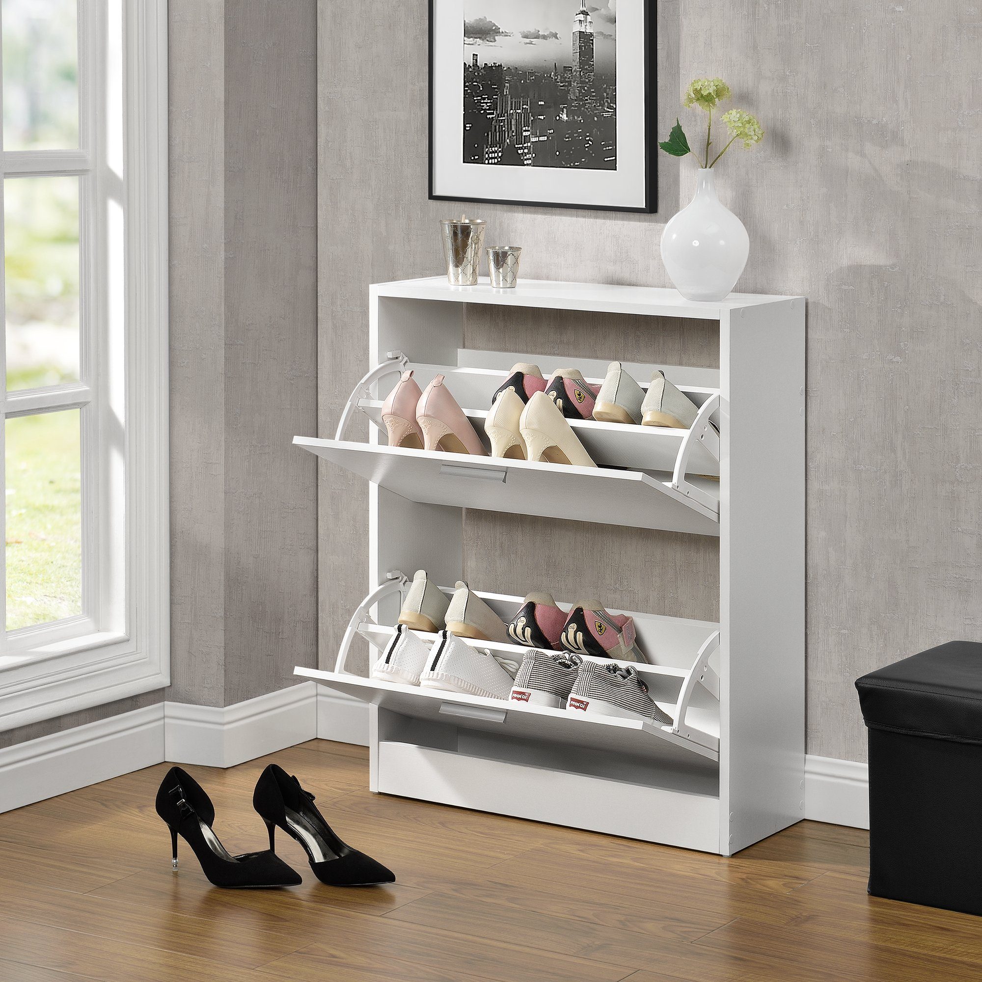 en.casa Schuhschrank »Sykkylven« Schuhkipper mit 2 Klappen 81 x 63 x 24 cm günstig online kaufen