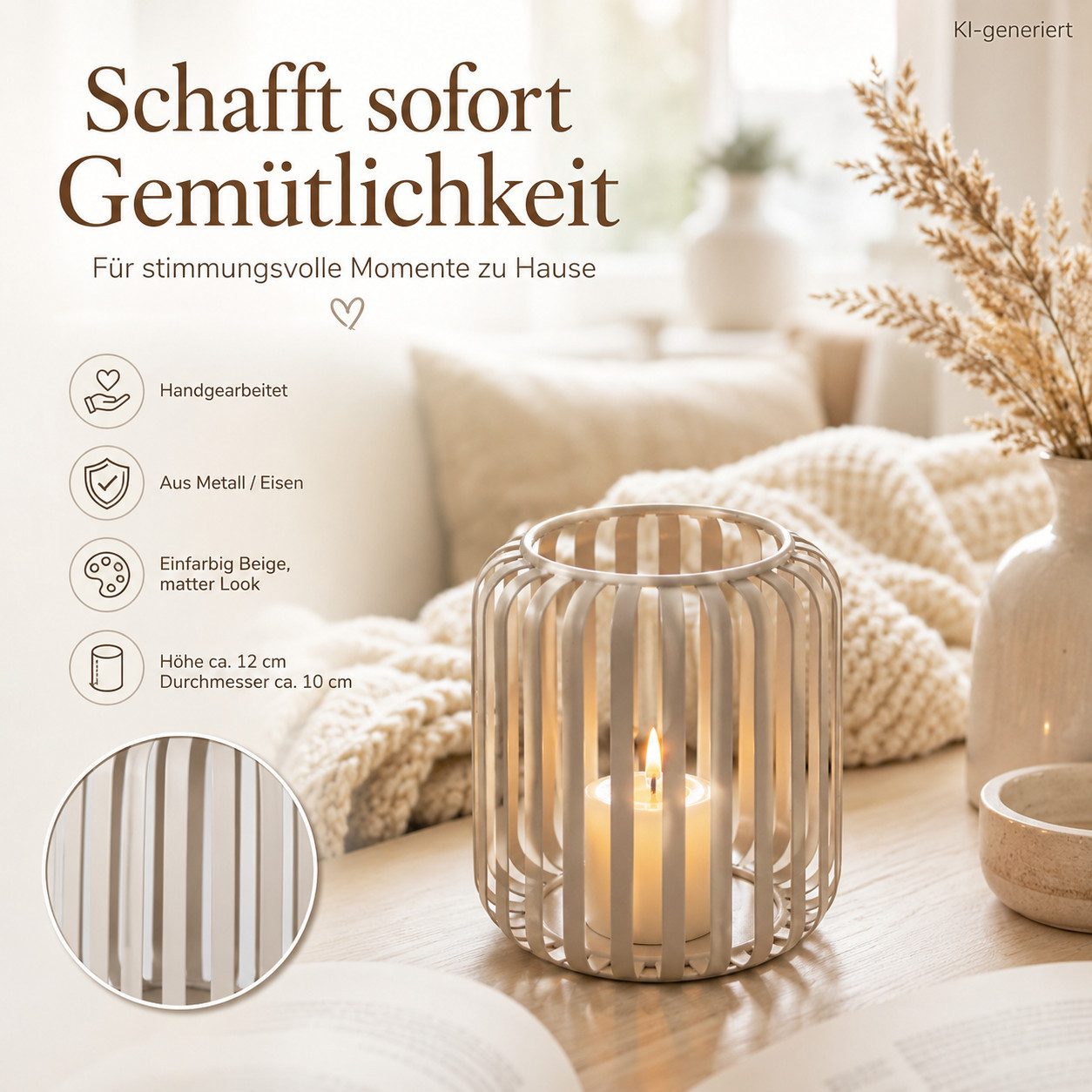 BOLTZE Windlicht Boltze Windlicht Viki Beige (1 St) – Bild 4 von 5