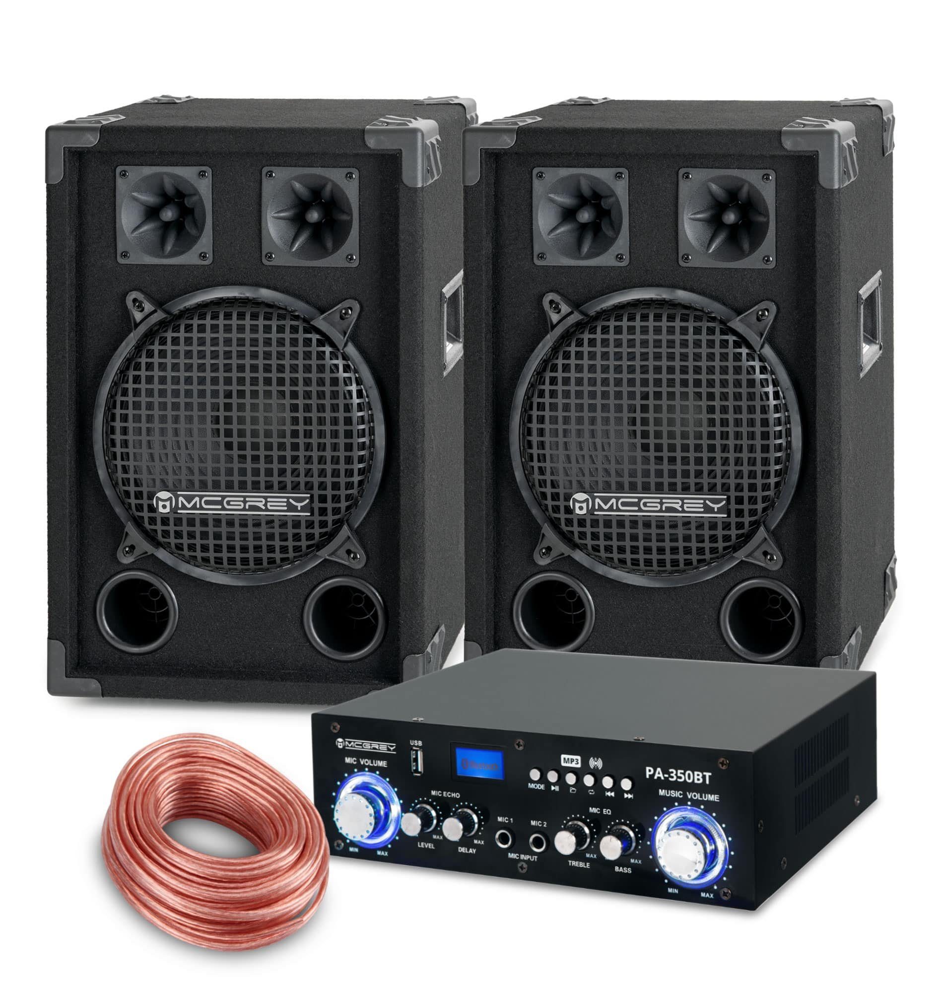 McGrey PA Komplettset DJ Anlage Party-Lautsprecher (Bluetooth, 400 W, Partyboxen 25cm (10 zoll) 2-Wege System - inkl. Endstufe)