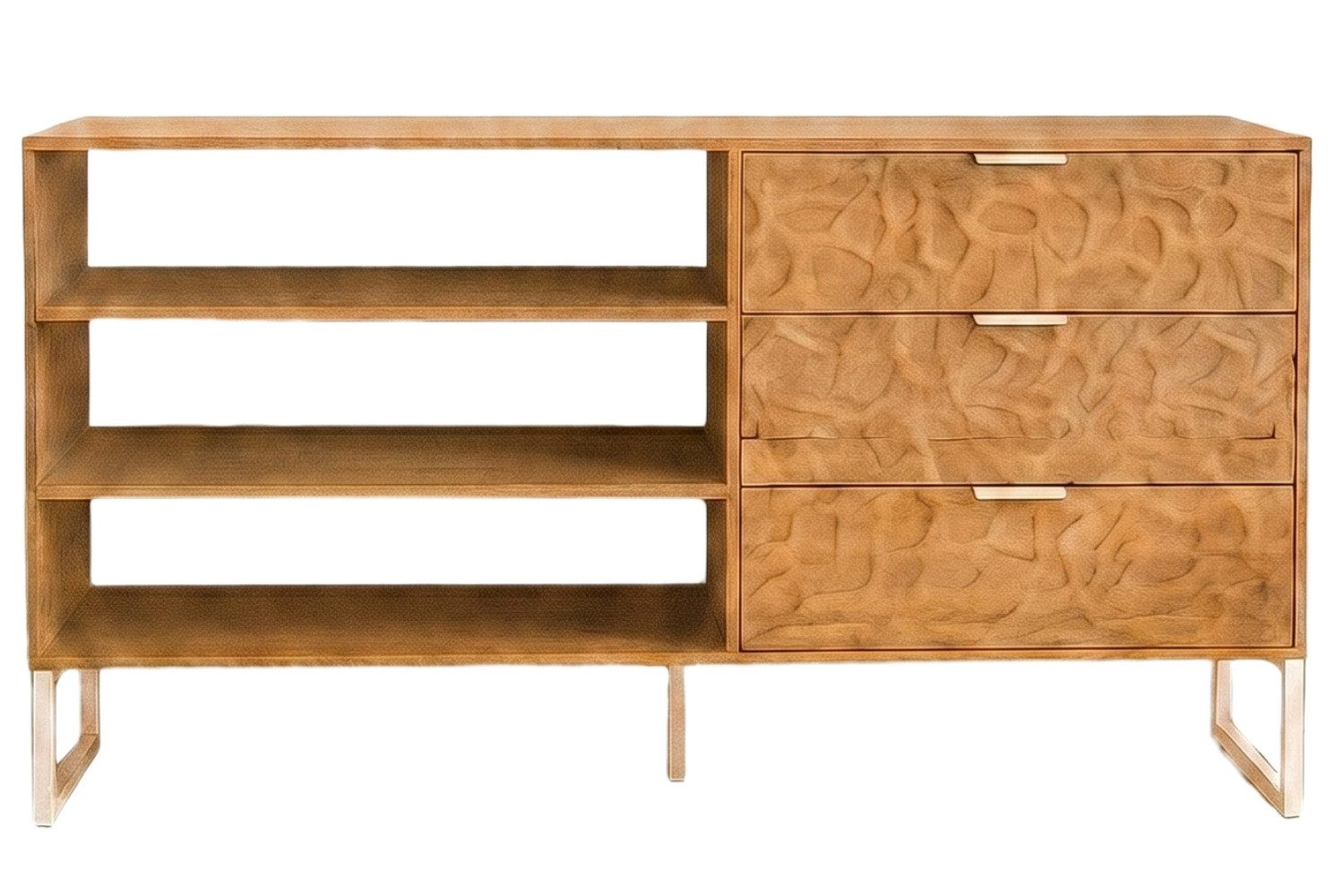 WOLF MÖBEL Sideboard (140x40x76), SCANDI Kommode mit 3 Schubladen / 3 Ablagen