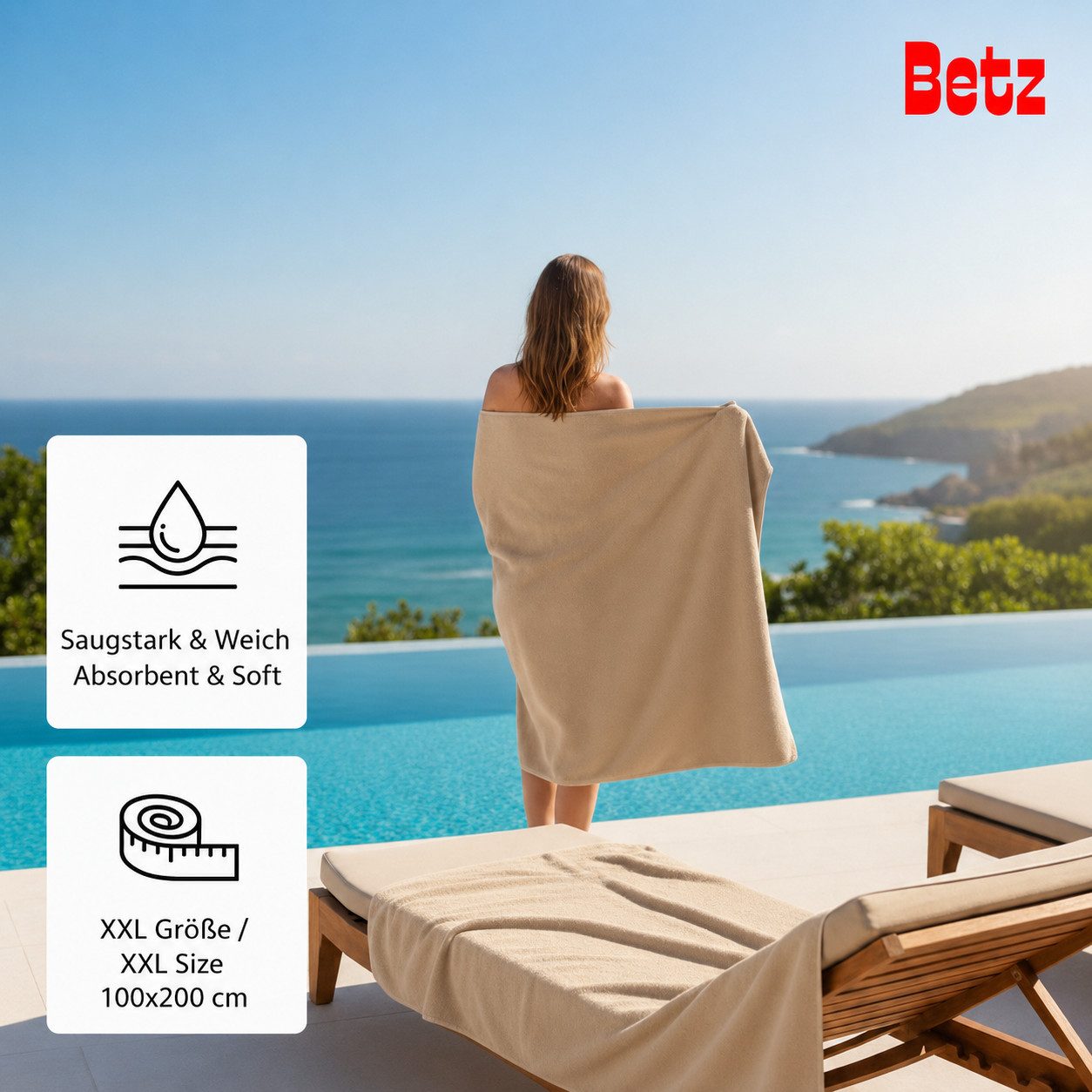 Betz Badetuch Berlin Größe 100 x 200 cm Saunatuch & Strandtuch 360 g/m², 100% Baumwolle (1 Stück, 1-St), saugstark & weich – großes Handtuch mit Aufhänger – Ser – Bild 5 von 5