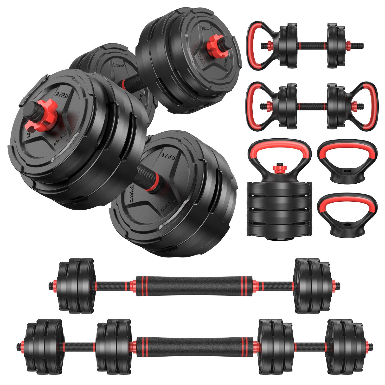 PASYOU Hantel-Set PASYOU 4 in 1 Set, 20 kg, Kurzhantel, Langhantel, Kettlebell, Push up