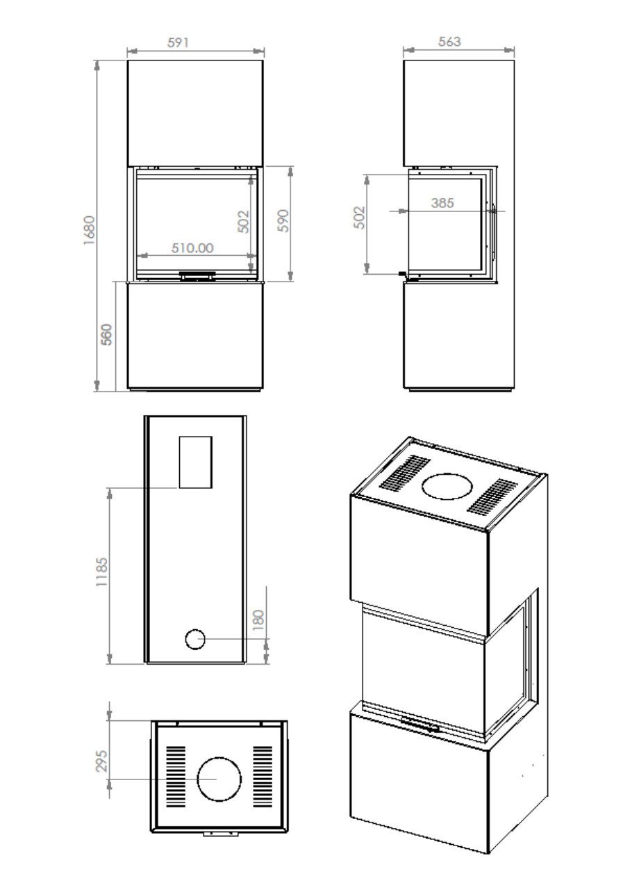 A. Caminetti Kaminofen A.Caminetti SCANDINAVIAN 50 S schwarz Scheiben z hochschieben (Lift), 7,00 kW, 3 Seiten Verglasung