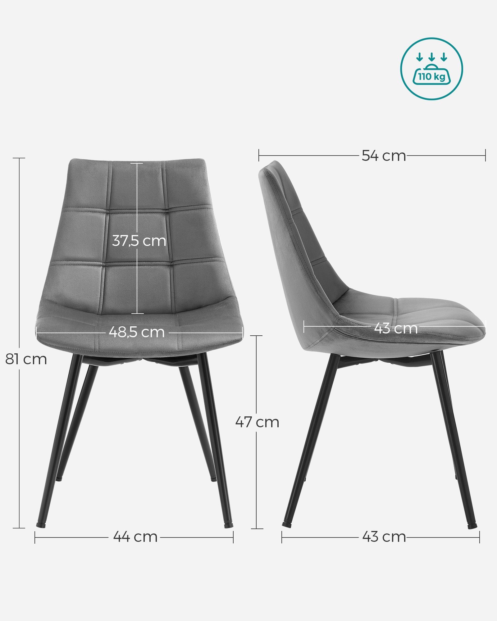 SONGMICS Esszimmerstuhl (2 St), Polsterstuhl, Samt, günstig online kaufen