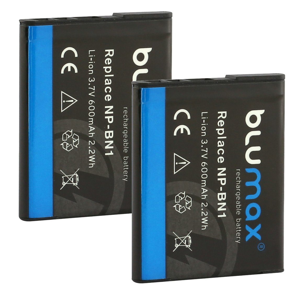 Blumax Set mit Lader für 600 Sony NP-BN1 Kamera-Akku DSC-WX150, mAh