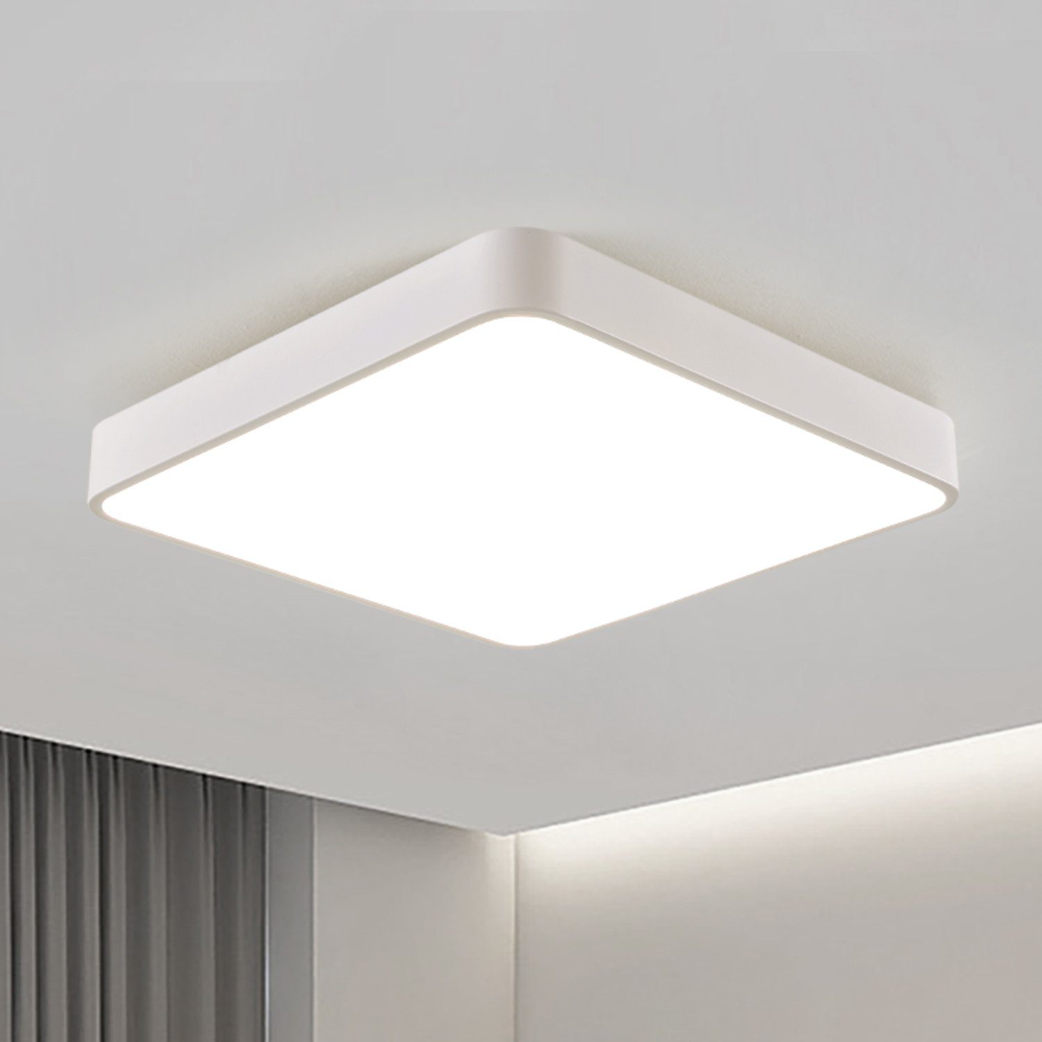 JDONG LED Deckenleuchte Flach fest Lampe, Weiß Dünn LED Eckig Modern 3000K Deckenlampe, Ultra Warmweiß integriert, Tageslichtweiß