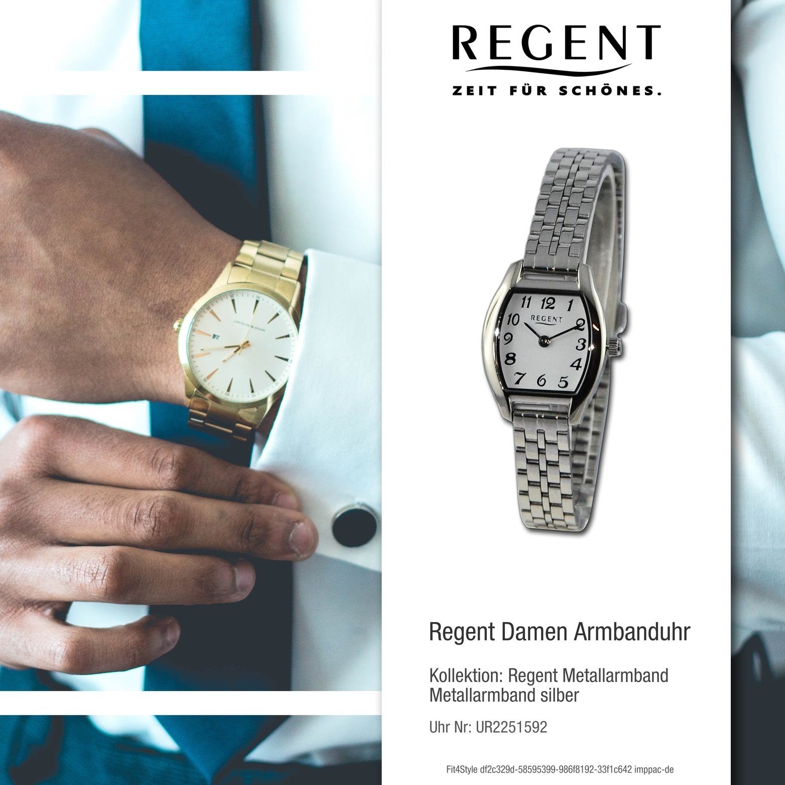Damen Regent silber, Regent Armbanduhr 22x30mm) Quarzuhr (ca. groß Analog, Metallarmband Gehäuse, Damenuhr rundes