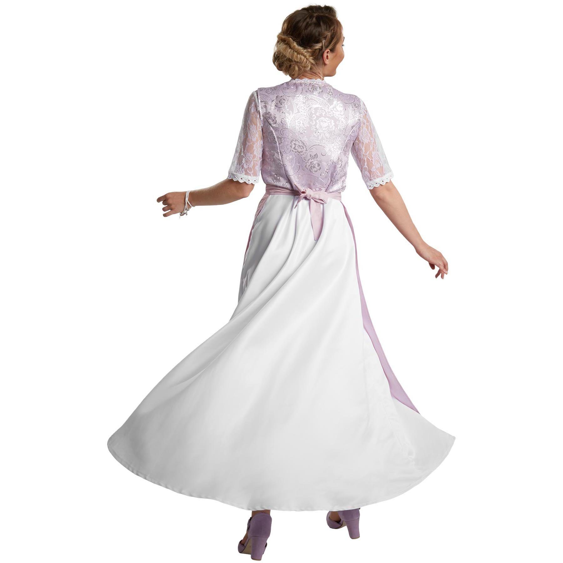 dressforfun Dirndl Maxi-Dirndl in femininen Farbtönen mit langem Rock (Frauentracht Neuschwanstein Modell 2, in flieder) Reißverschluss rechts, Kettchen-Schnüru – Bild 5 von 5