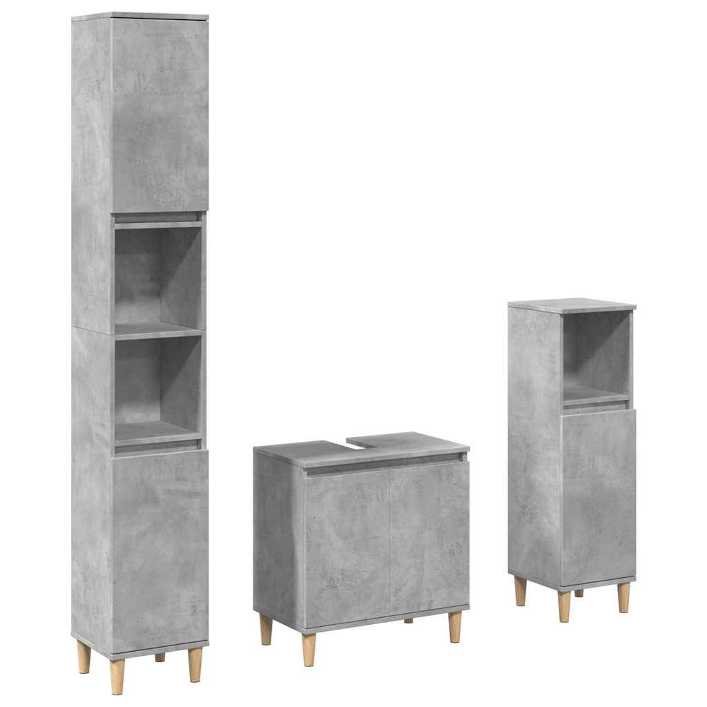 vidaXL Badezimmer-Set 3-tlg. Badmöbel-Set Betongrau Holzwerkstoff, günstig online kaufen