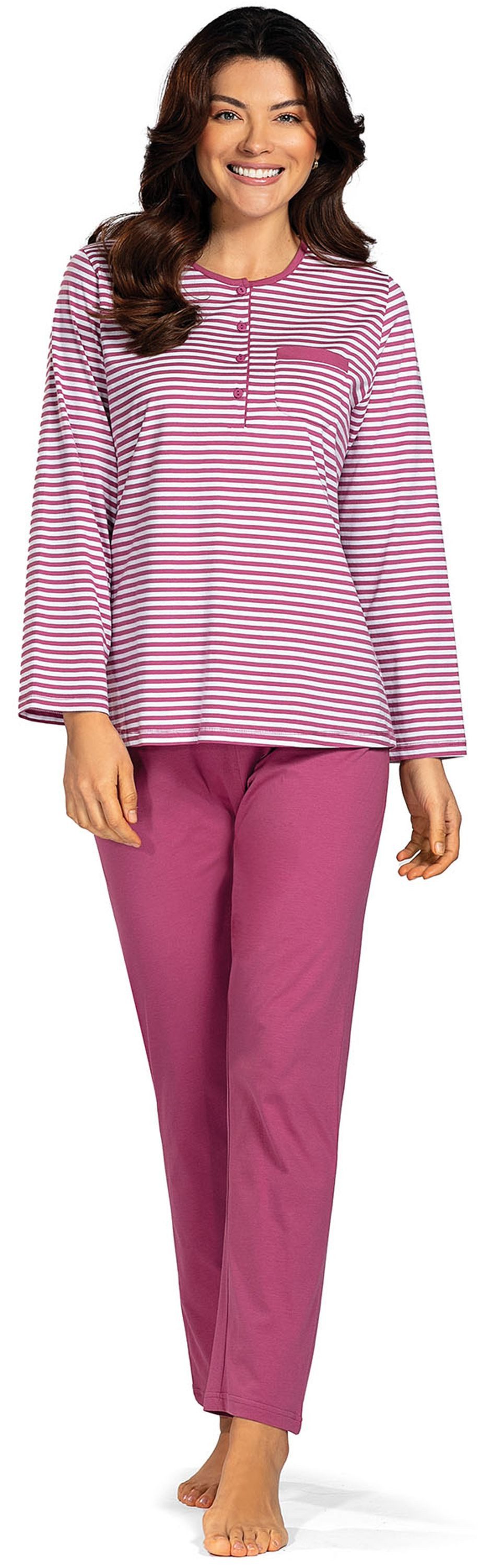 comtessa Schlafanzug Mellow Luxe (Set, 2 tlg., 2-teilig) Damen Pyjama lang Baumwolle Langarm geknöpft auch große Größen