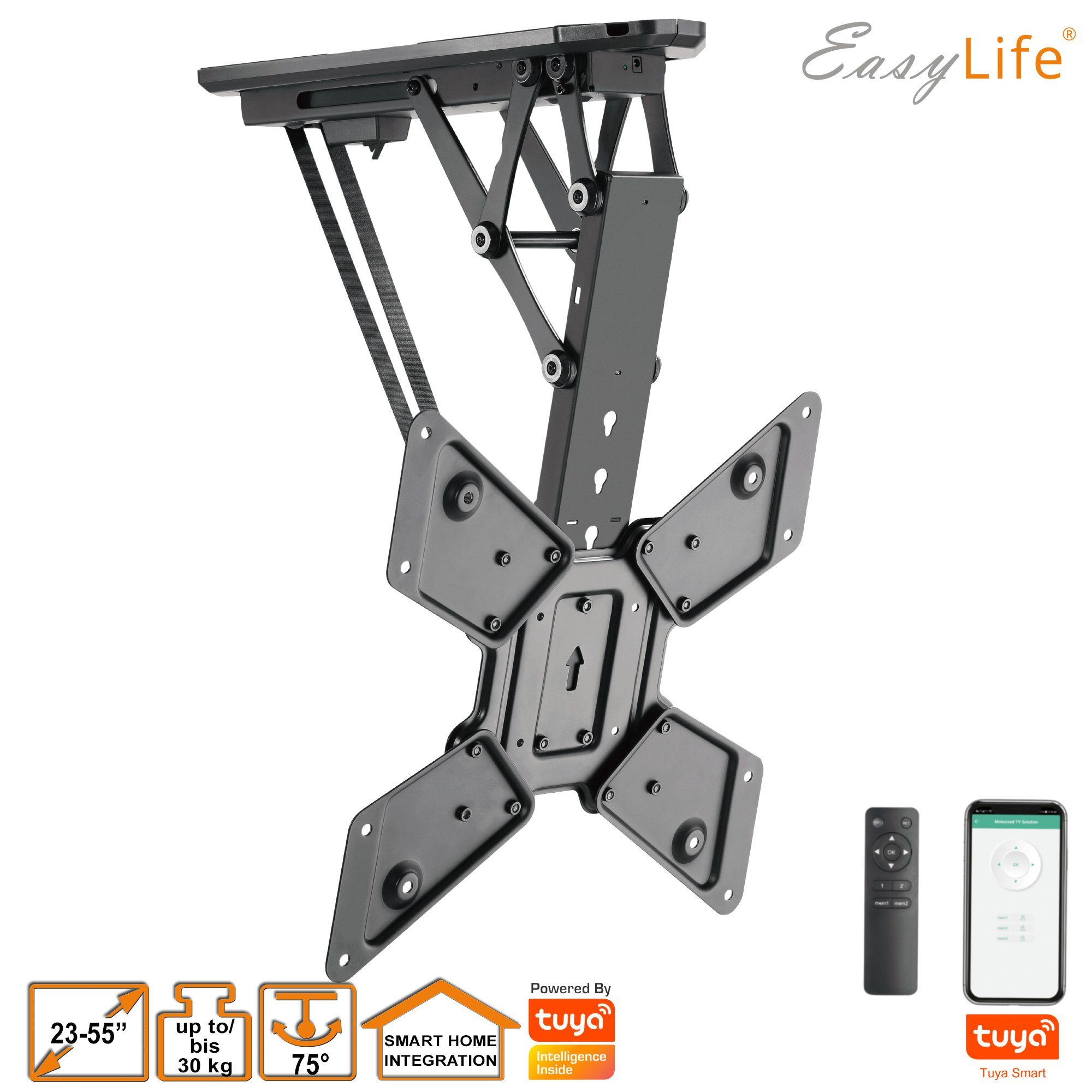 EasyLife TV-Deckenhalterung TV Deckenhalter elektrisch schwenkbar 23-55", VESA 400x400 (schwarz), (bis 55 Zoll)