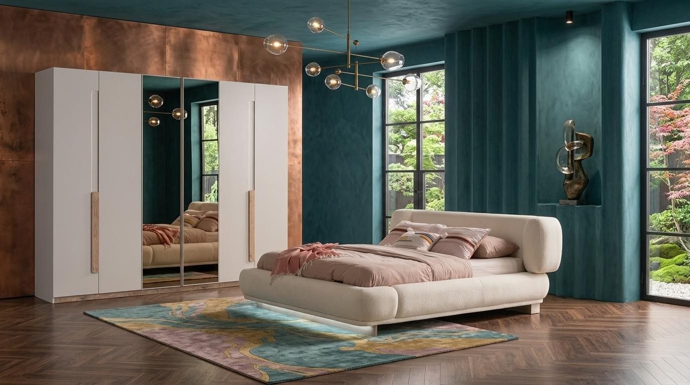 Xlmoebel Schlafzimmer-Set Bett Garderobenschrank Schlafzimmer Stil modern beige bequem praktisch