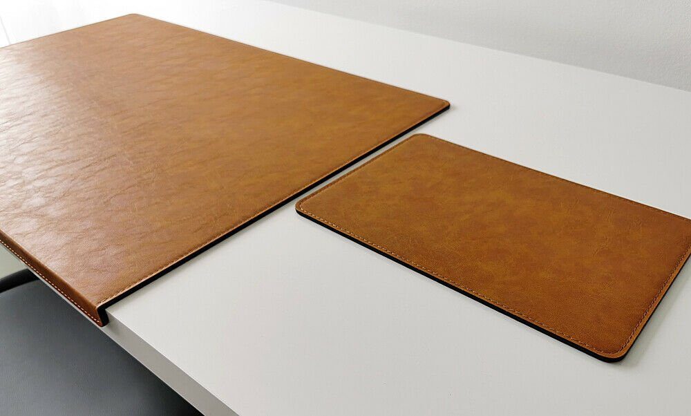 Profi Mats Schreibtischunterlage Gewinkelte Schreibtischunterlage Mauspad Lora Leder 90x47 Senft Braun