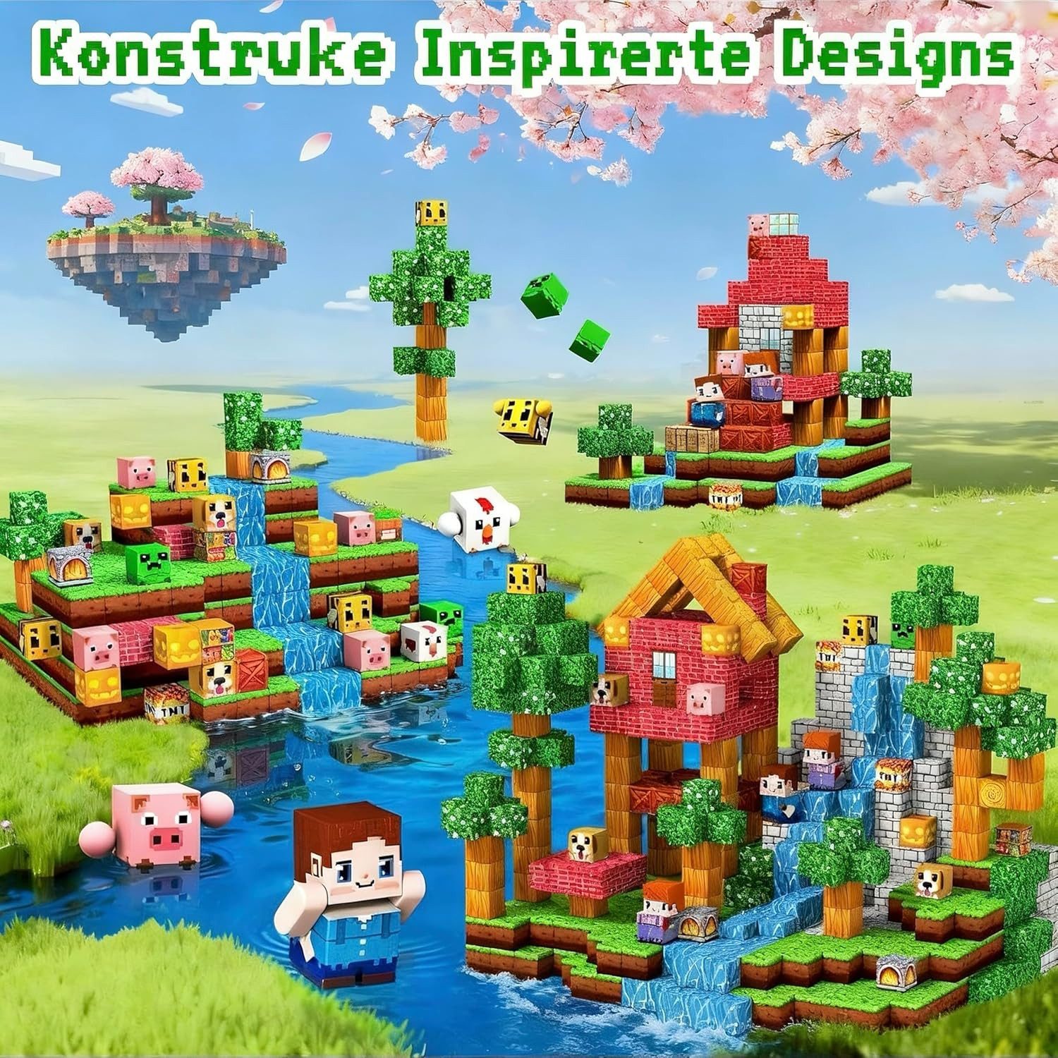 POPOLIC 216 Teile Magnetische Bausteine - Magnetbausteine Magnetspielzeug Magnetspielbausteine, (1 St., Magneten Kinder Magnetische Bauwelt Spielzeug Magnetblöcke), für Kinder ab 3 4 5 6 7 8 9 Jahre Verstaubare Halloween Christmas