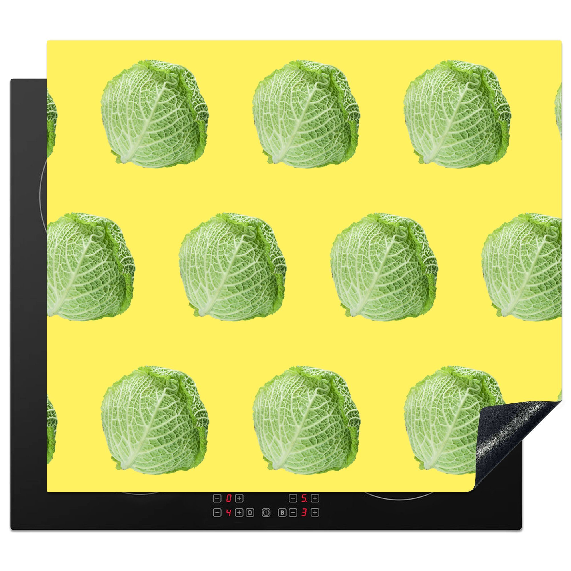 MuchoWow Herdblende-/Abdeckplatte Kopfsalat - Ceranfeldabdeckung Induktionsmatte Gemüse - die 59x52 für Muster tlg), küche, Vinyl, cm, Gelb, - (1
